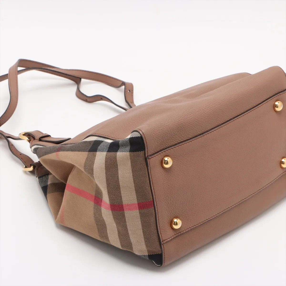 Nova Check Leather x Canvas Tote Bag Brown — view 4