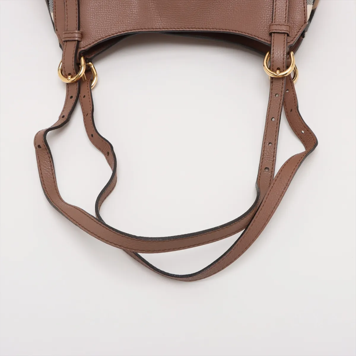Nova Check Leather x Canvas Tote Bag Brown — view 5