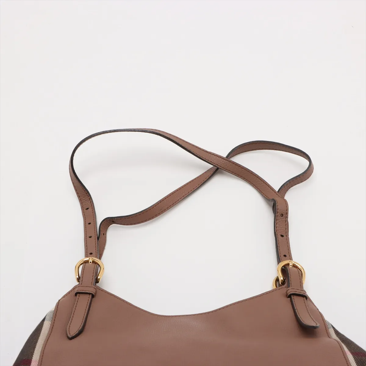 Nova Check Leather x Canvas Tote Bag Brown — view 6