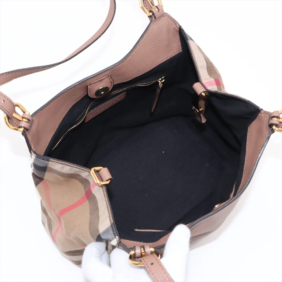 Nova Check Leather x Canvas Tote Bag Brown — view 7