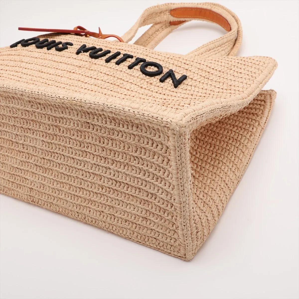 Raffia Summer Shopper Tote MM M14458 Beige with initials, RFID detected. — view 3