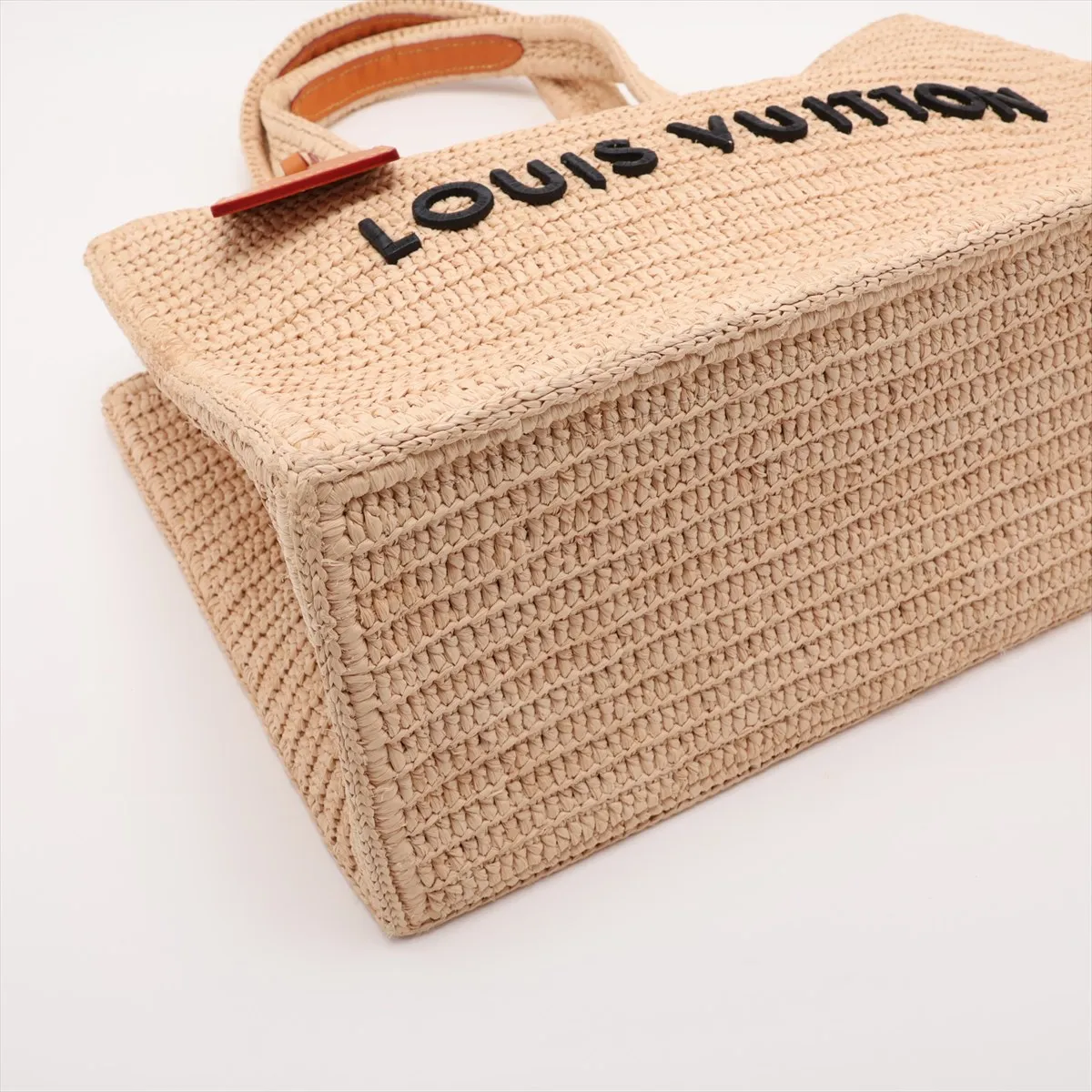 Raffia Summer Shopper Tote MM M14458 Beige with initials, RFID detected. — view 4