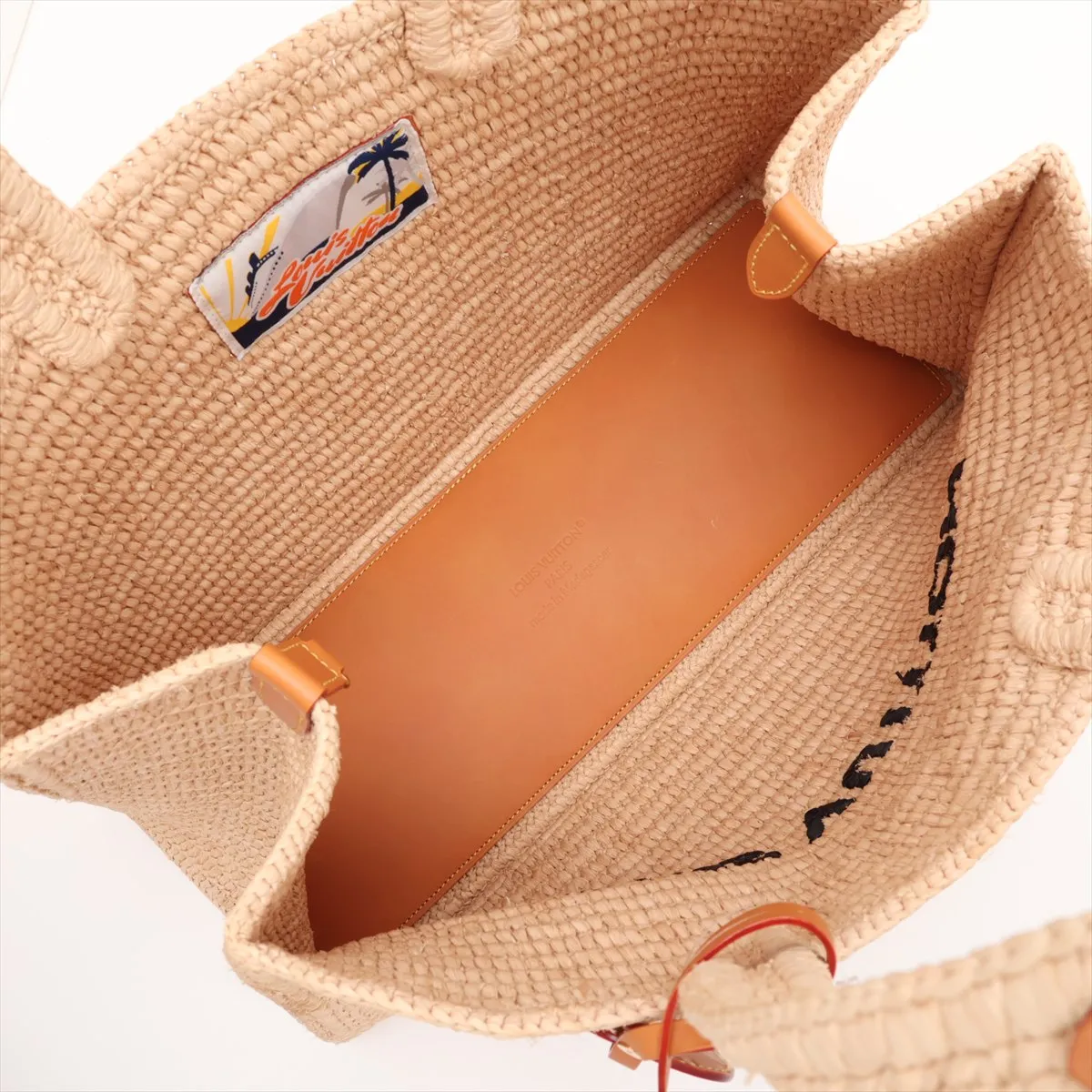 Raffia Summer Shopper Tote MM M14458 Beige with initials, RFID detected. — view 7
