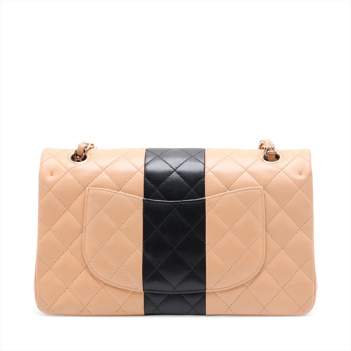 [Individually packaged] Chanel Matelassé 25 Lambskin Double Flap Double Chain Bag, Beige x Black, Gold Hardware, U40JE4C8, Random Plate, A01112 — view 2