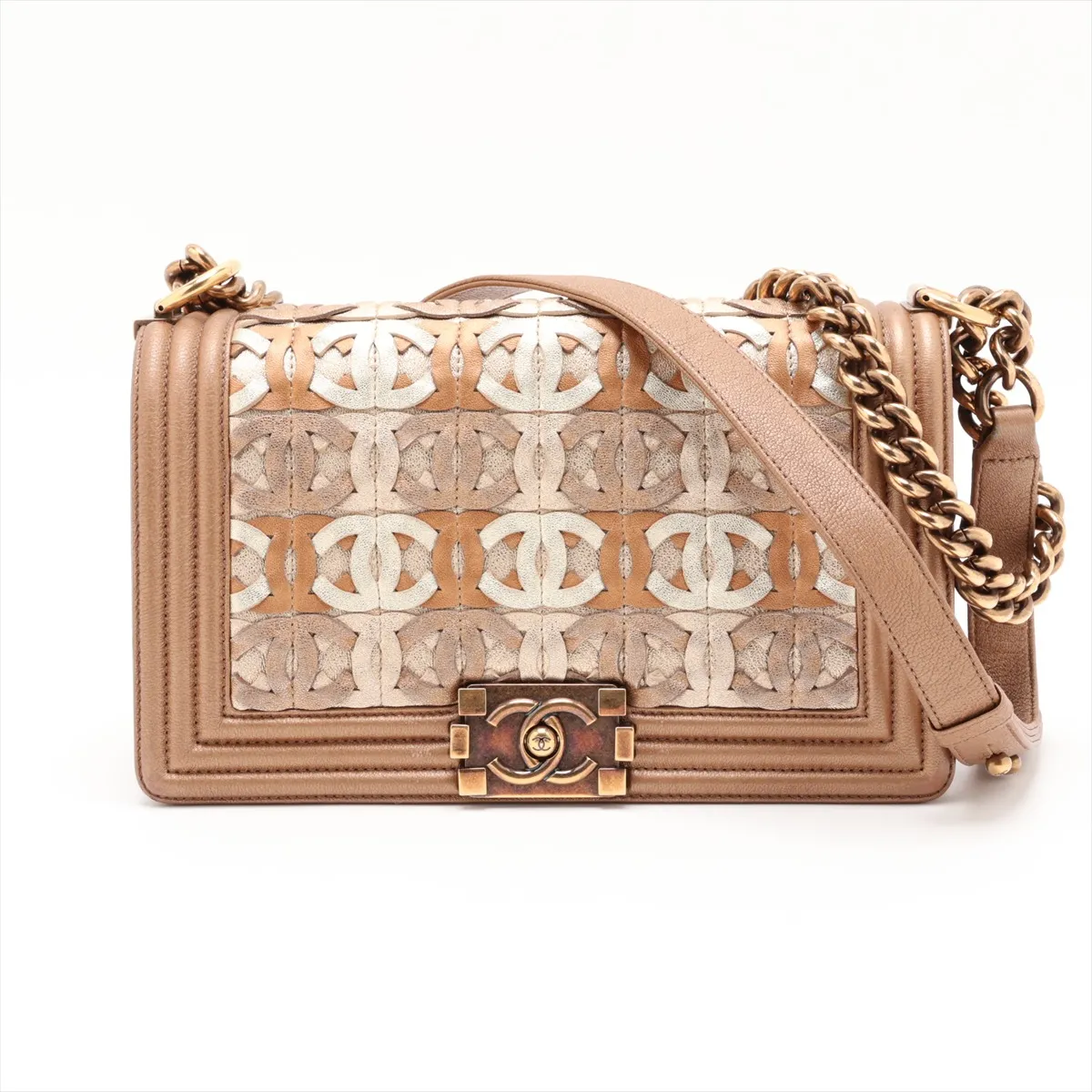 Boy Chanel 25 Lambskin Chain Shoulder Bag, Brown with Gold Hardware, 20619021, Serial Number in the 20s, A67086