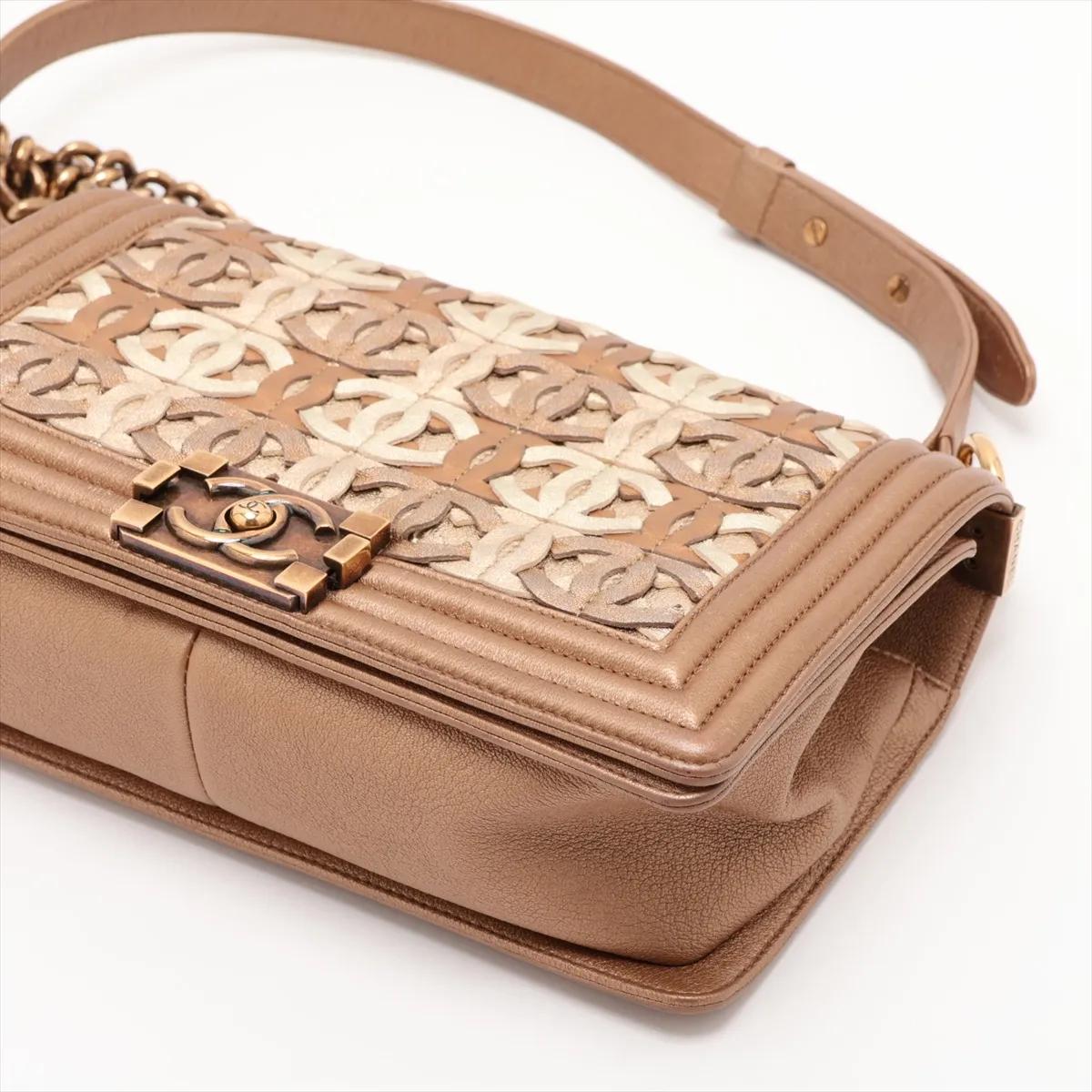 Boy Chanel 25 Lambskin Chain Shoulder Bag, Brown with Gold Hardware, 20619021, Serial Number in the 20s, A67086 — view 3