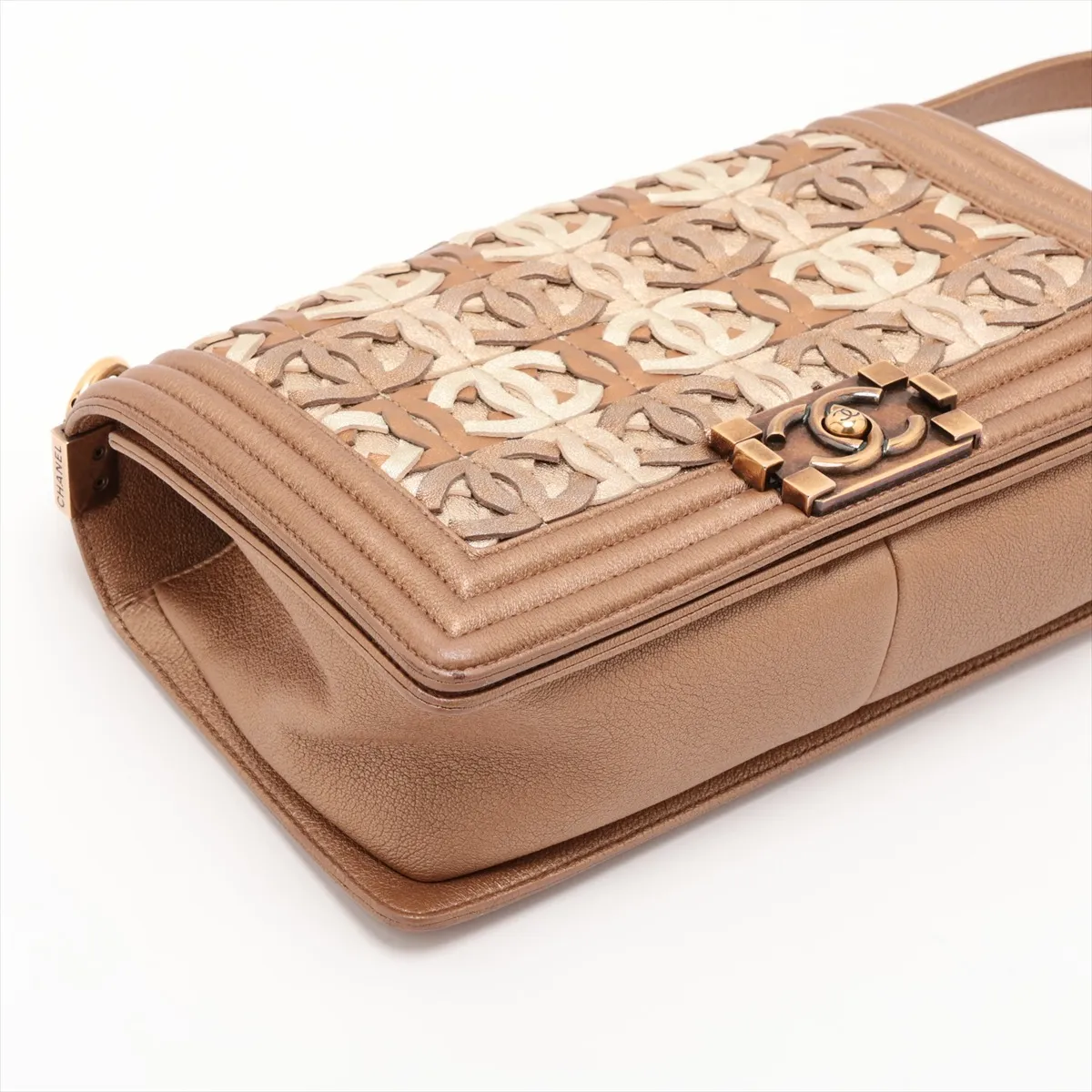 Boy Chanel 25 Lambskin Chain Shoulder Bag, Brown with Gold Hardware, 20619021, Serial Number in the 20s, A67086 — view 4
