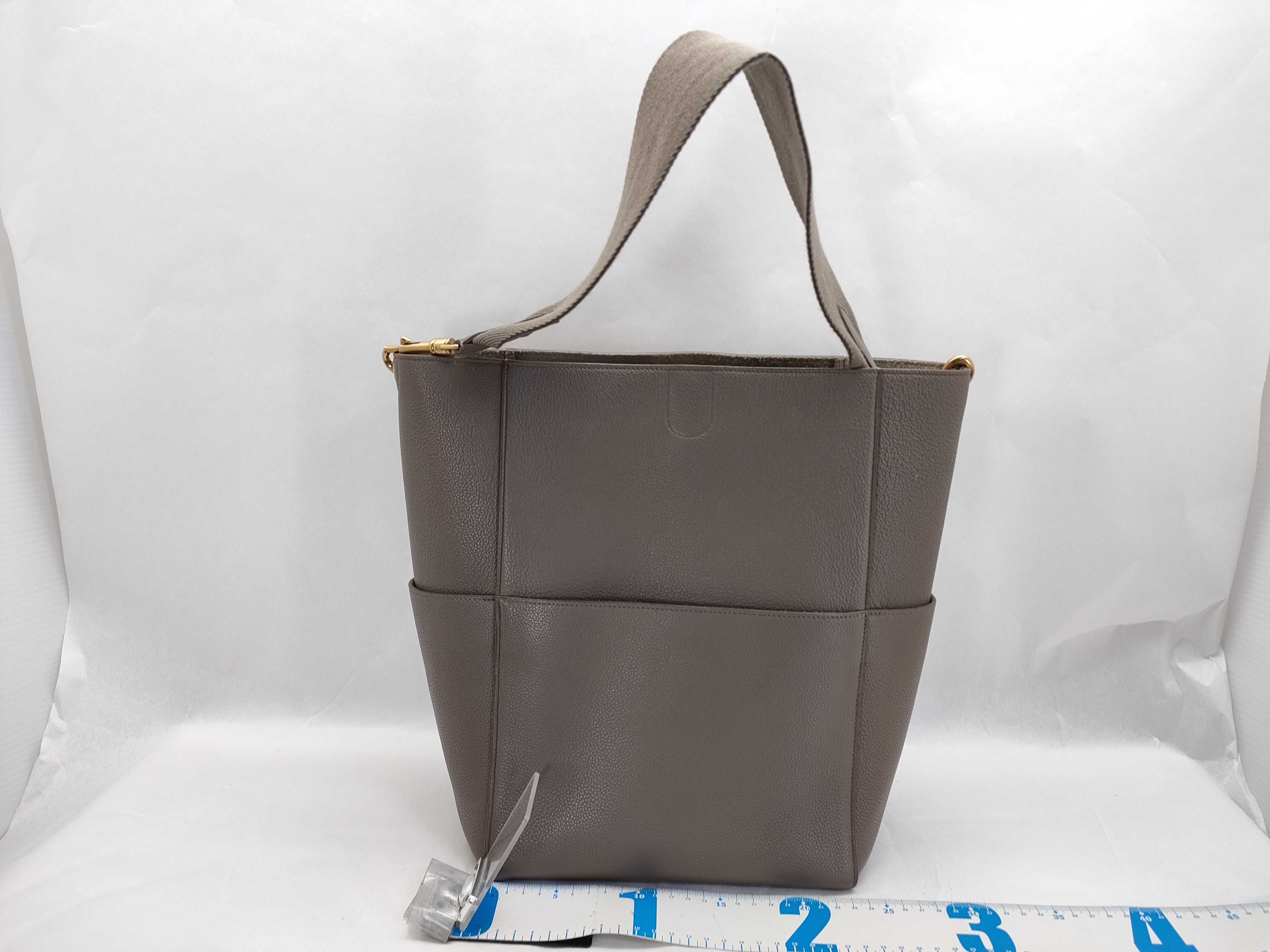 Sangle Bucket Leather Shoulder Bag, Gray Shoulder Bag — view 2