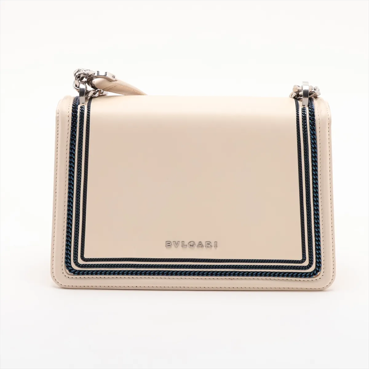 Serpenti Leather Chain Shoulder Bag, Beige, with Mirror — view 2
