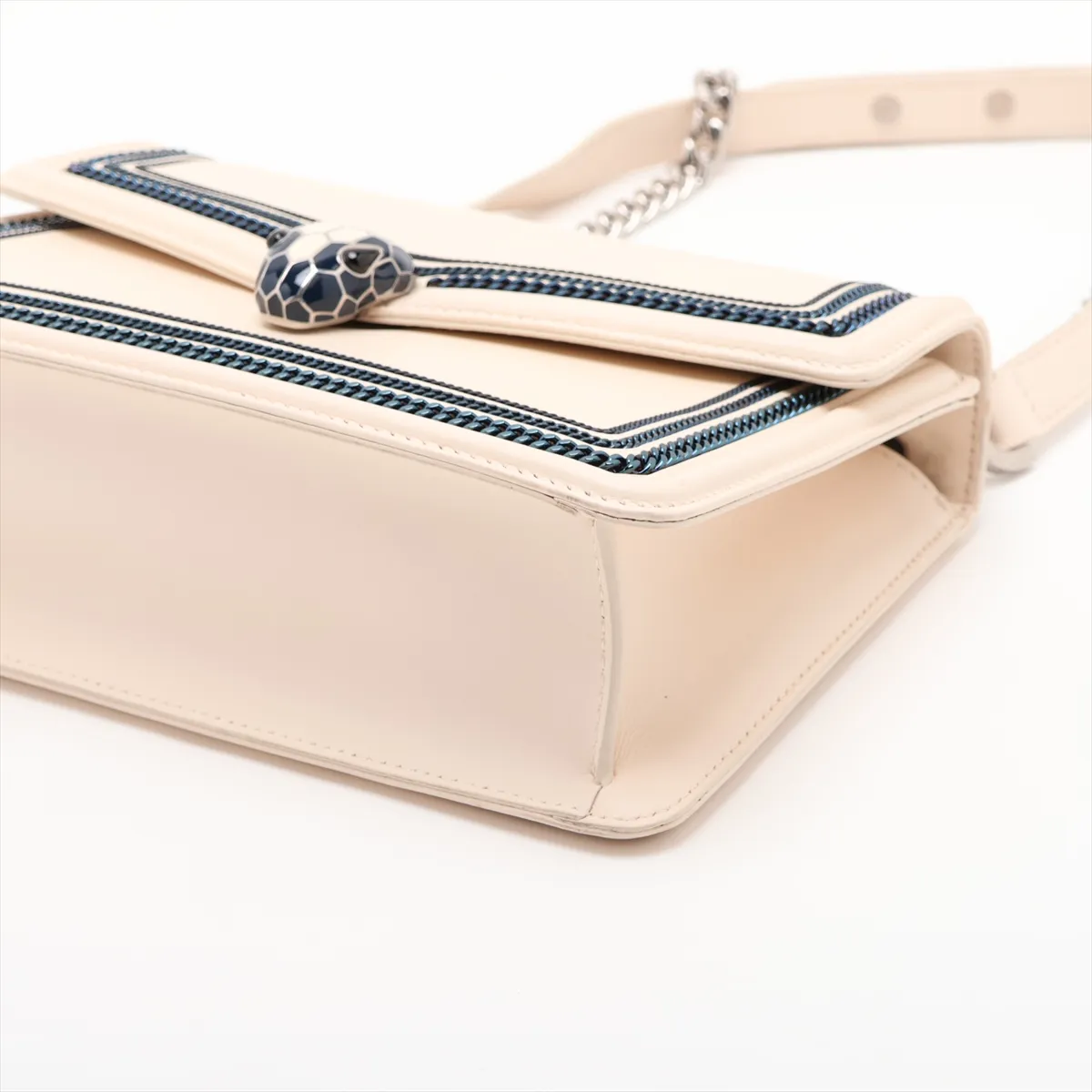 Serpenti Leather Chain Shoulder Bag, Beige, with Mirror — view 3