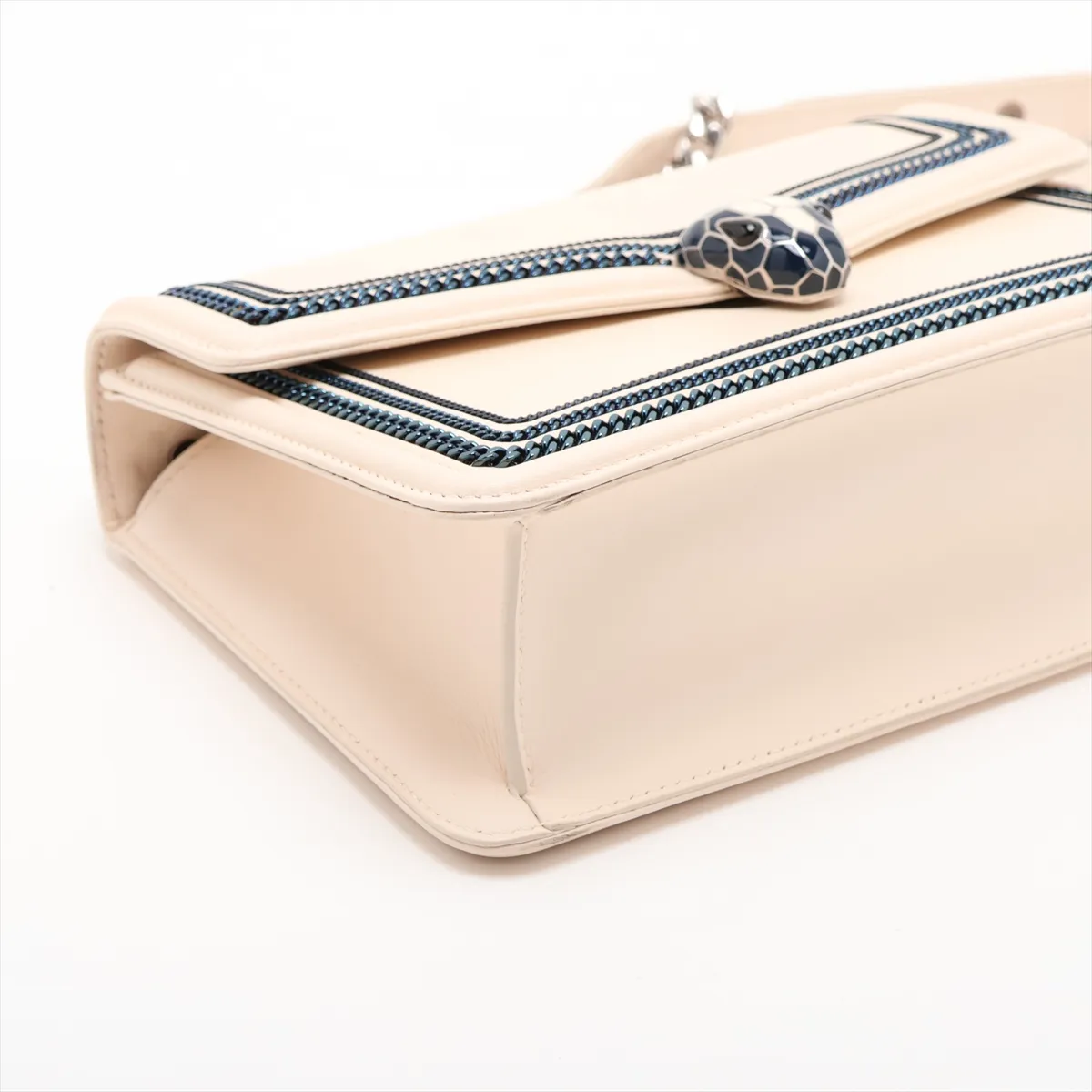 Serpenti Leather Chain Shoulder Bag, Beige, with Mirror — view 4