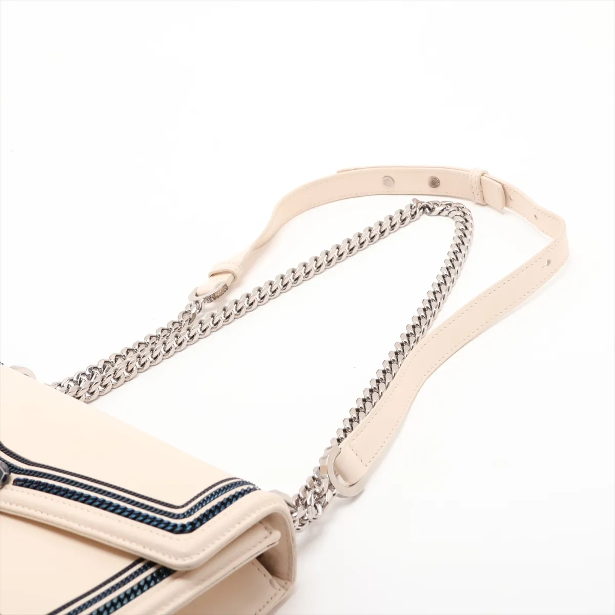 Serpenti Leather Chain Shoulder Bag, Beige, with Mirror — view 5
