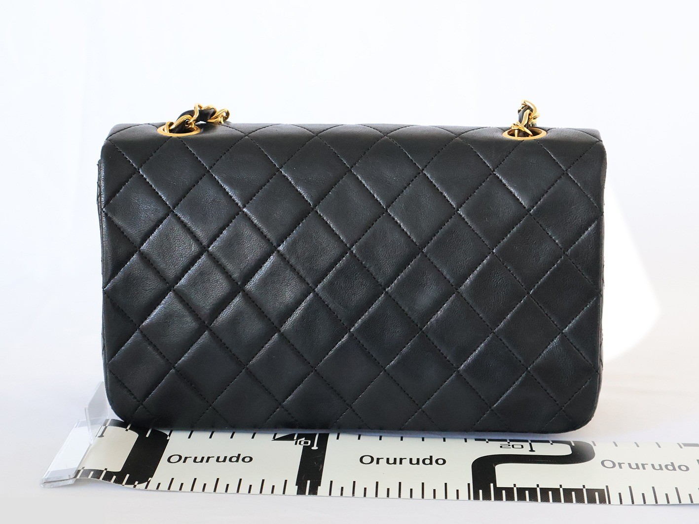 Full flap matelassé lambskin chain shoulder bag, black — view 2