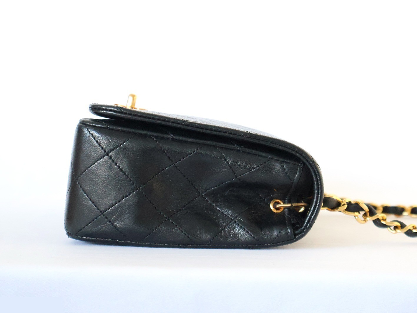 Full flap matelassé lambskin chain shoulder bag, black — view 6