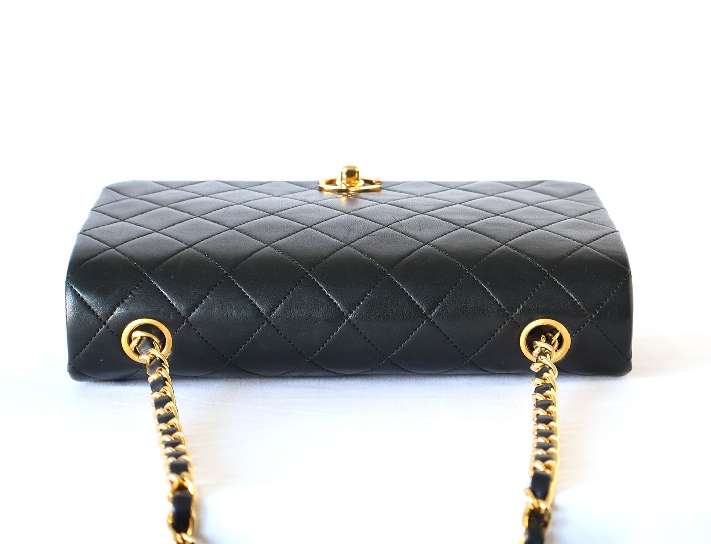 Full flap matelassé lambskin chain shoulder bag, black — view 8