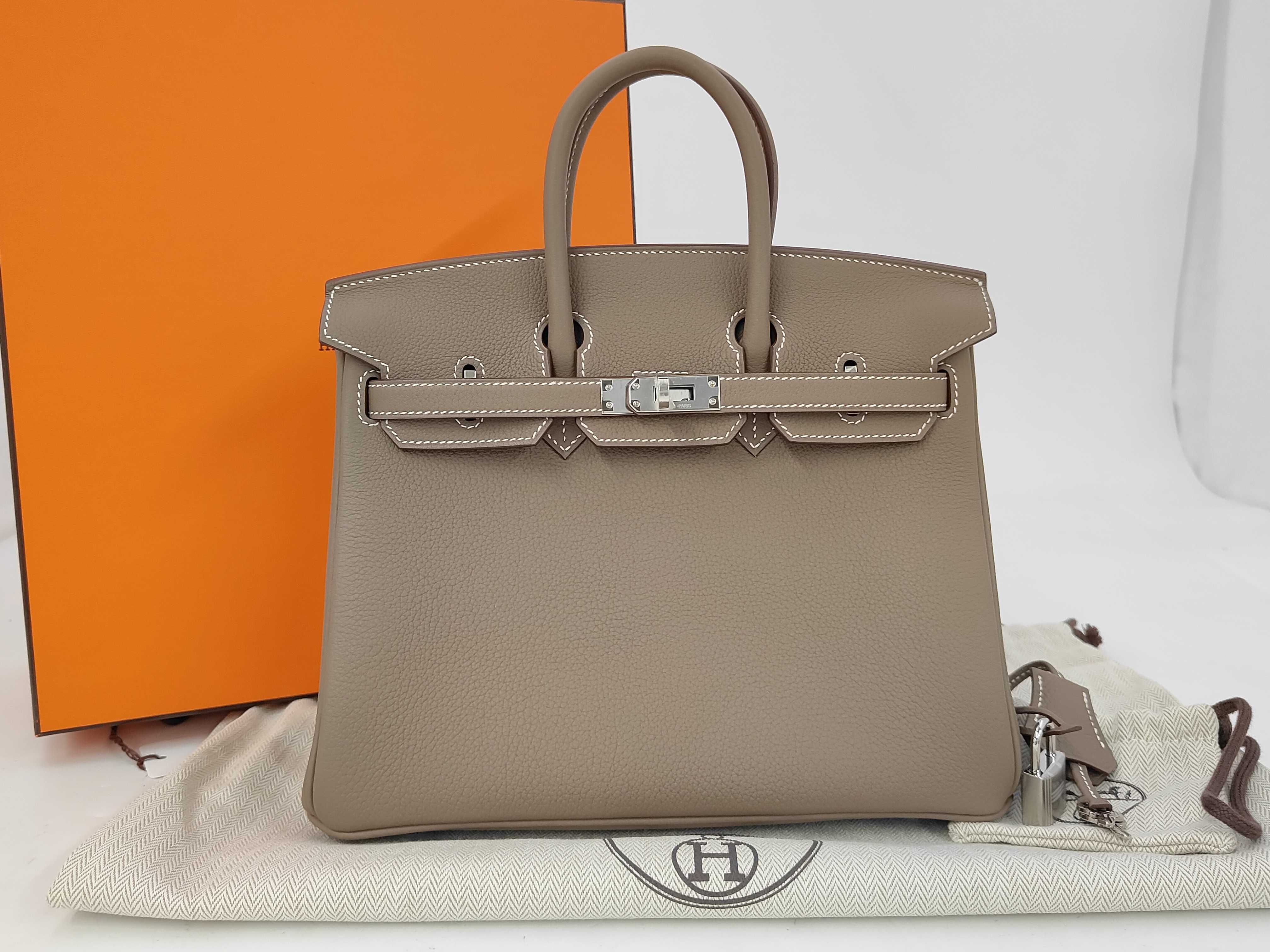 Birkin 25 Togo Etoupe Silver Hardware G Stamp Handbag