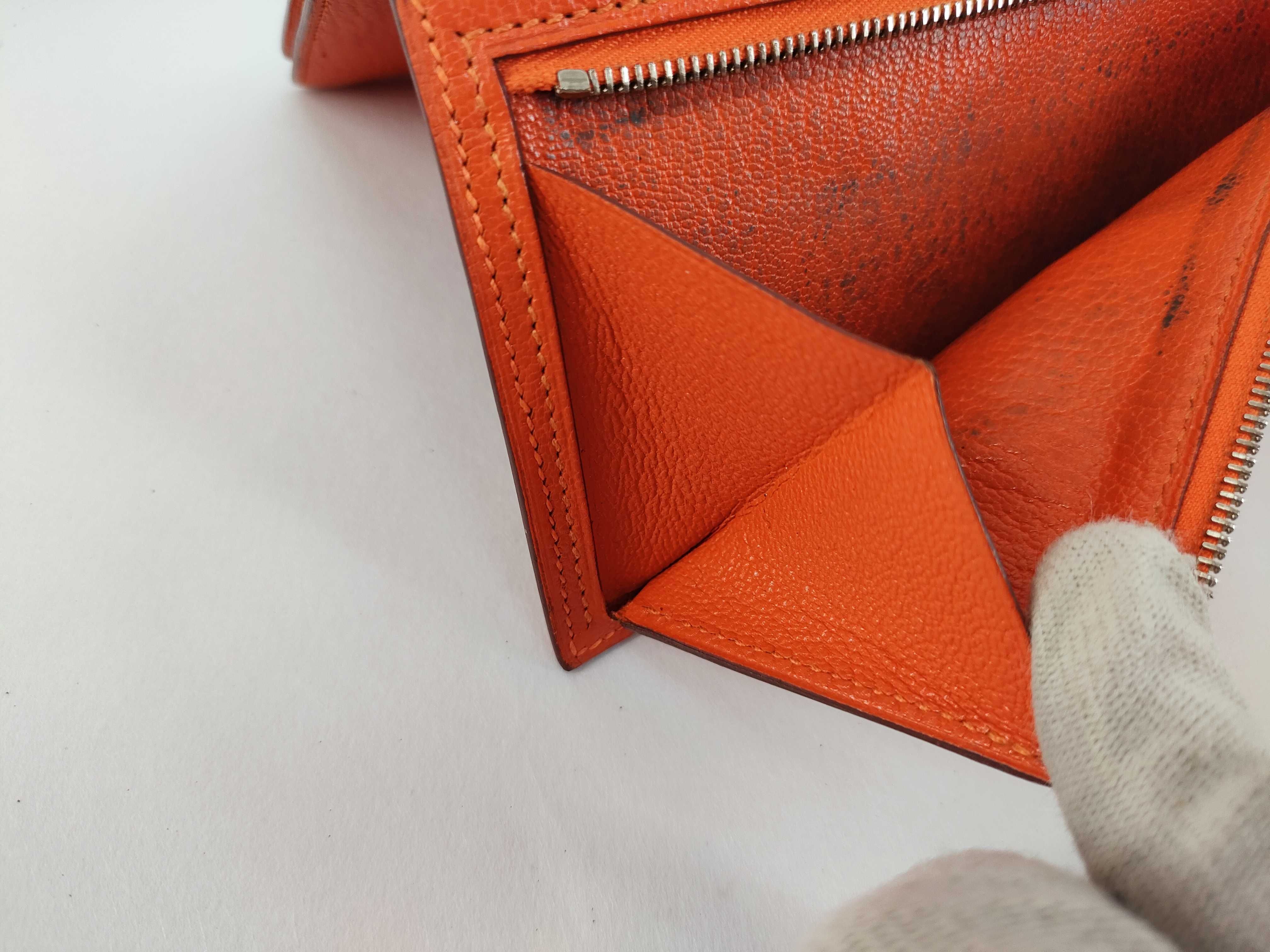 Bearn Soufflé Chevre Leather Long Wallet, Orange, Silver Hardware, T Stamp — view 11