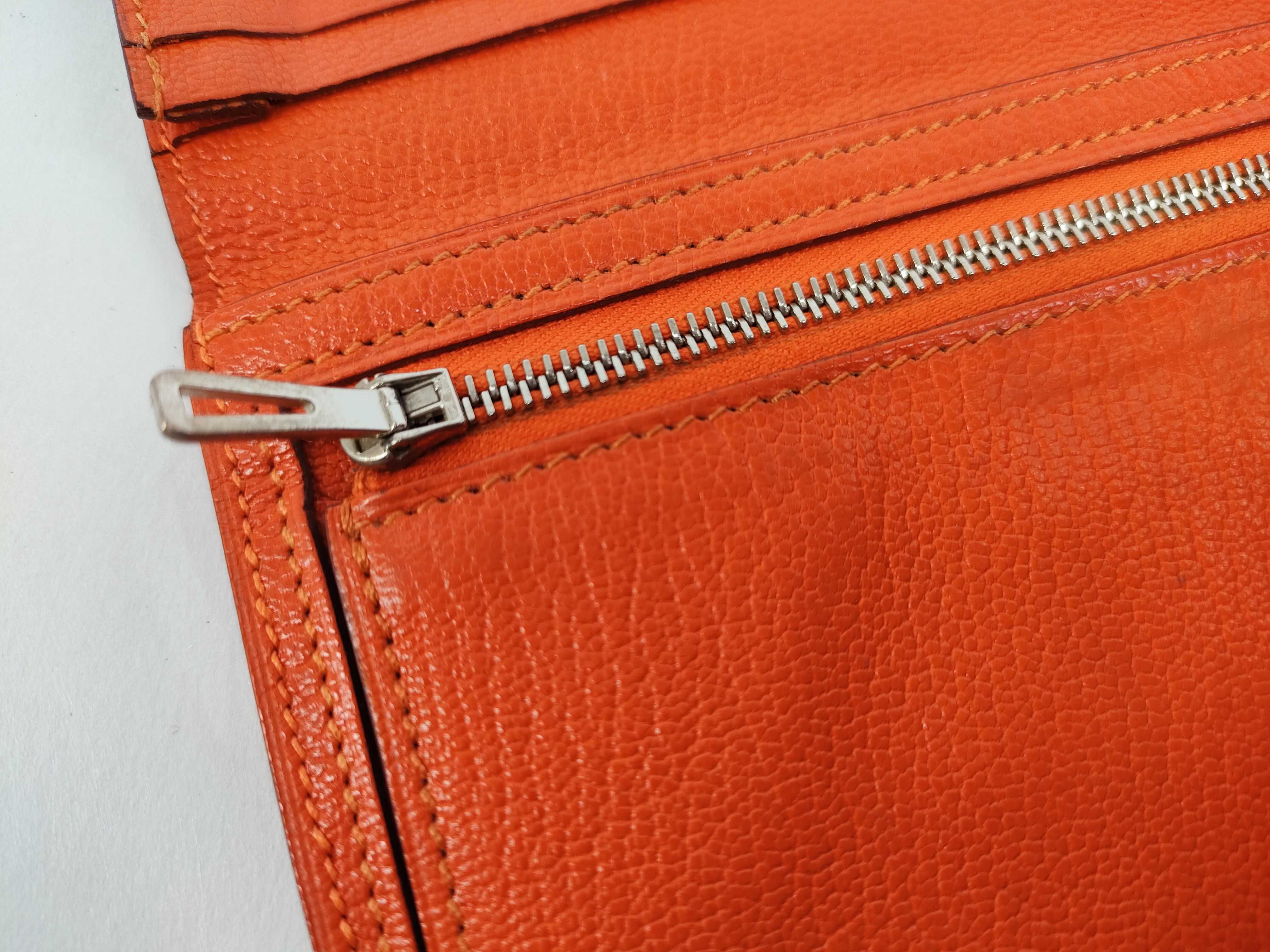Bearn Soufflé Chevre Leather Long Wallet, Orange, Silver Hardware, T Stamp — view 12
