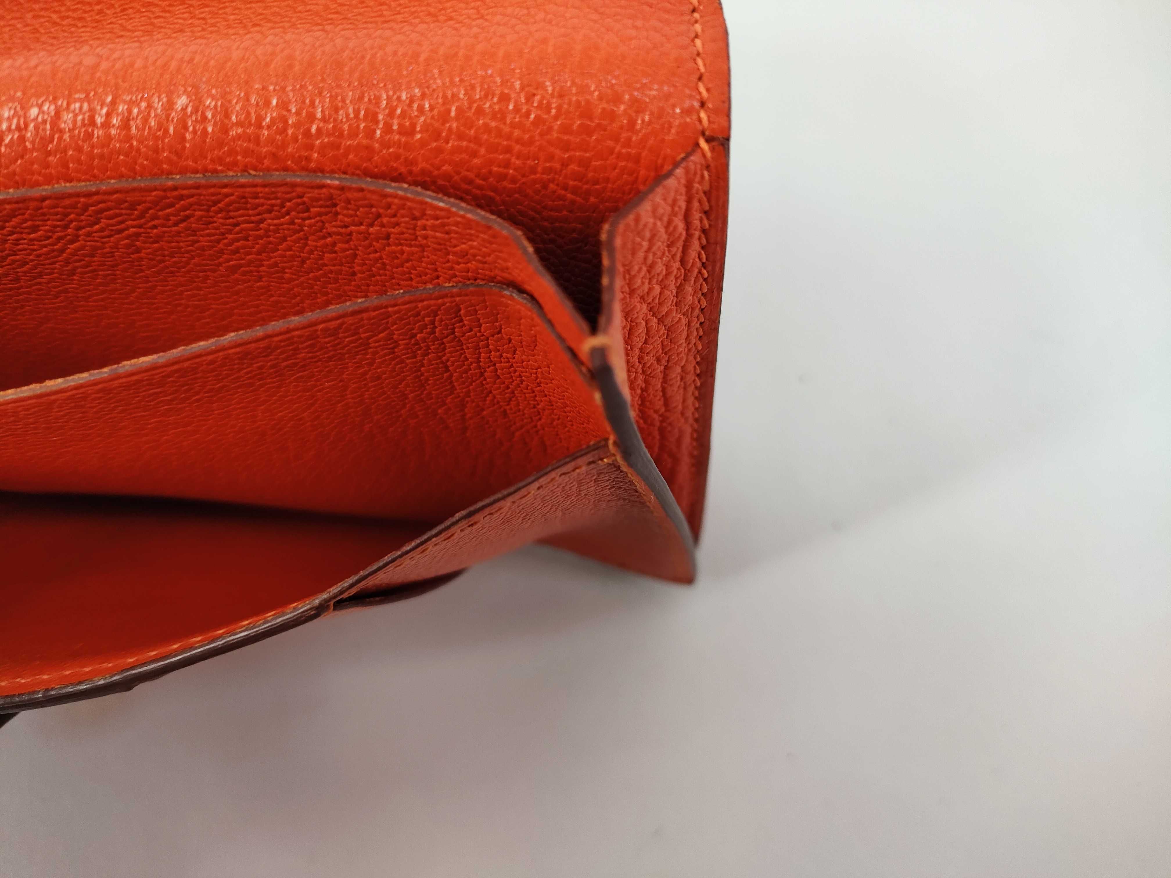 Bearn Soufflé Chevre Leather Long Wallet, Orange, Silver Hardware, T Stamp — view 15