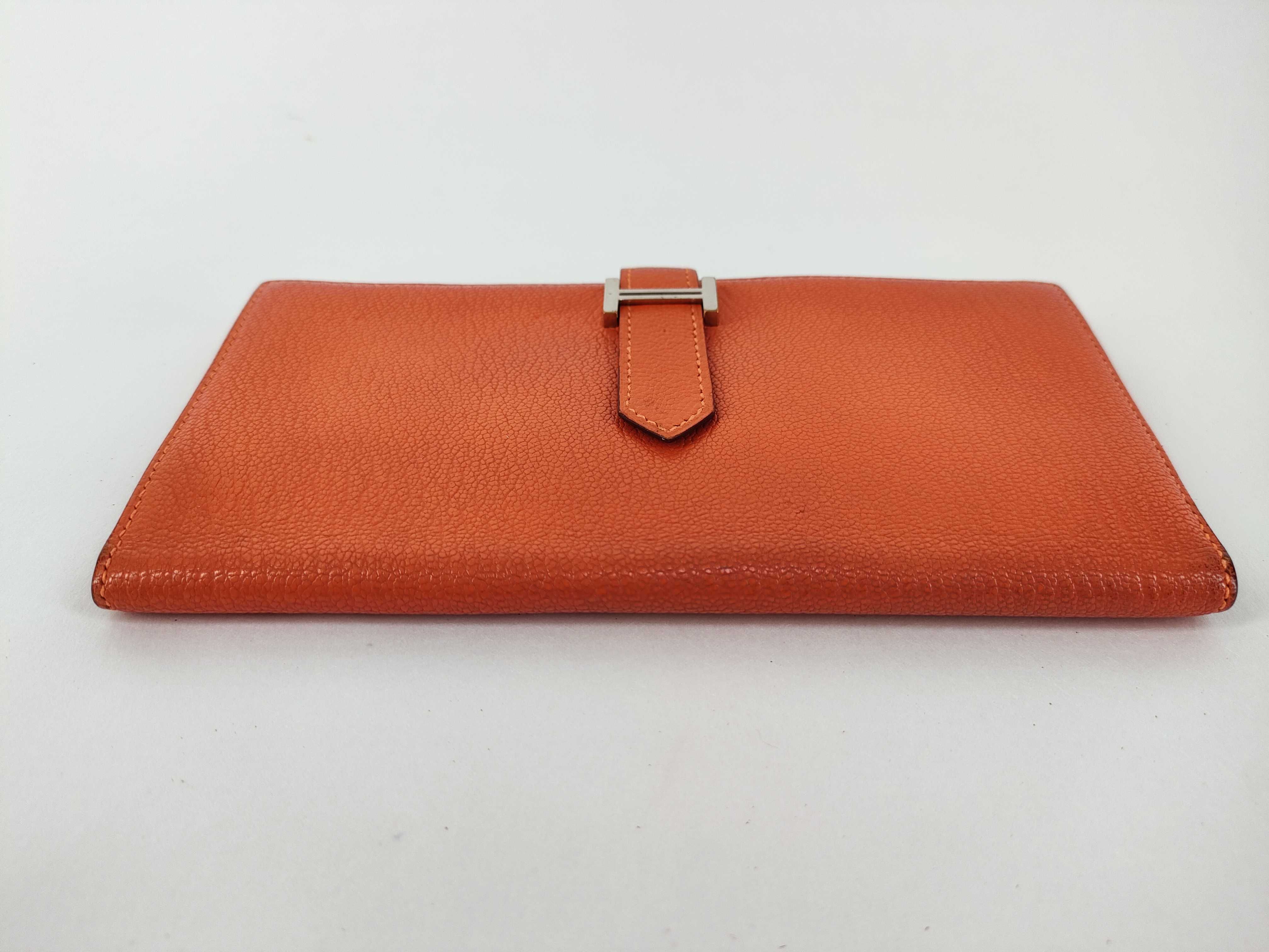 Bearn Soufflé Chevre Leather Long Wallet, Orange, Silver Hardware, T Stamp — view 5