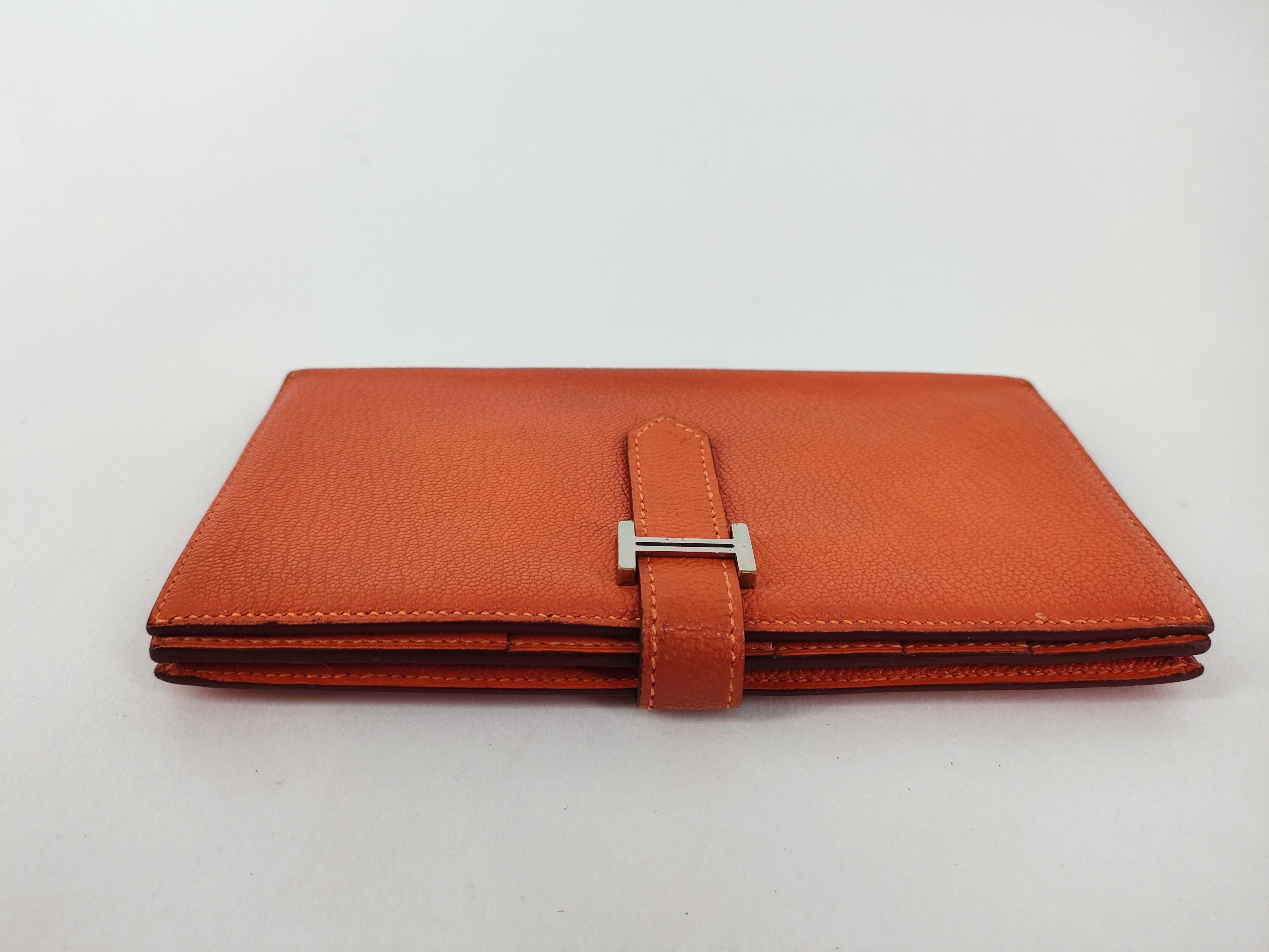 Bearn Soufflé Chevre Leather Long Wallet, Orange, Silver Hardware, T Stamp — view 7