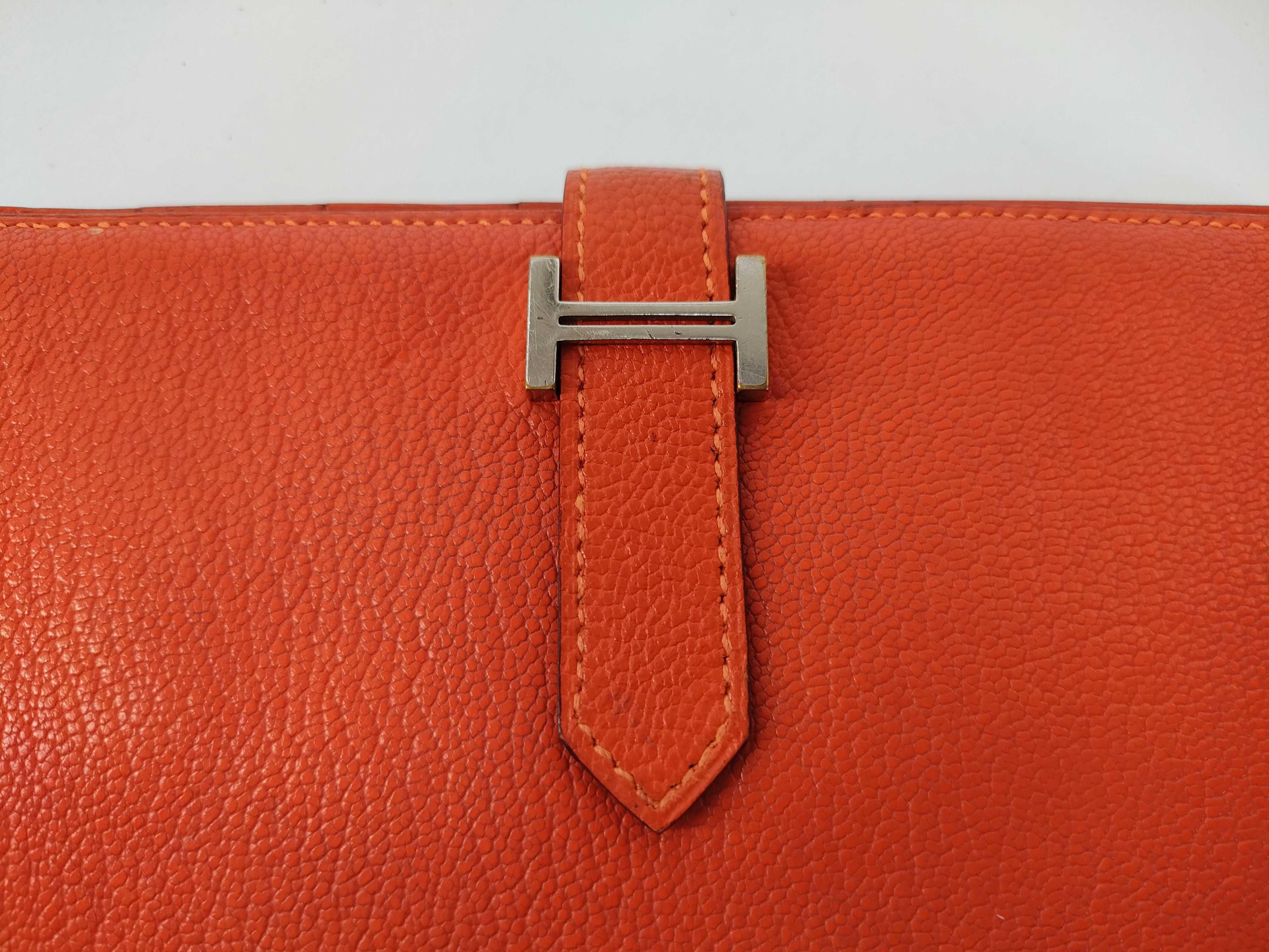 Bearn Soufflé Chevre Leather Long Wallet, Orange, Silver Hardware, T Stamp — view 8