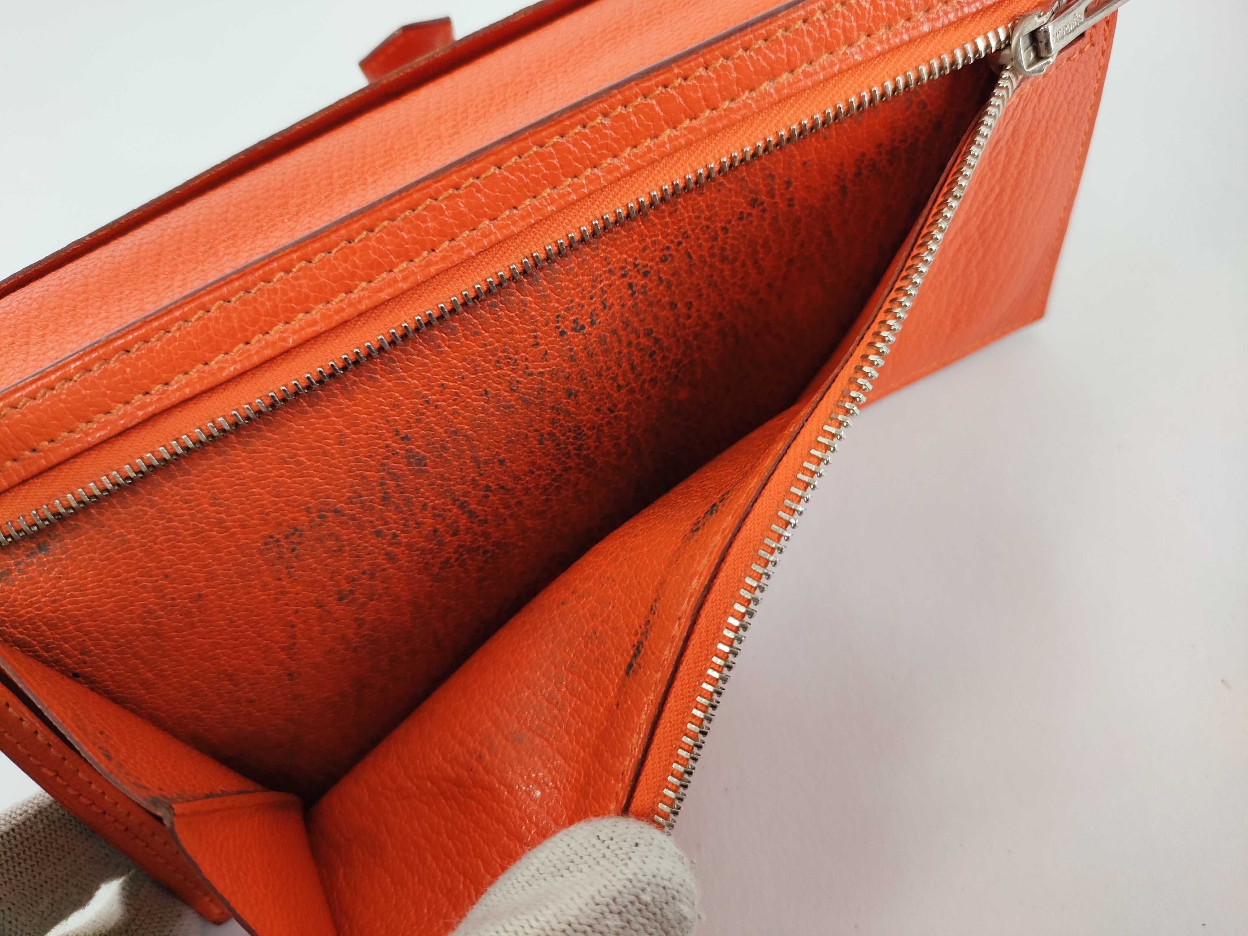 Bearn Soufflé Chevre Leather Long Wallet, Orange, Silver Hardware, T Stamp — view 10