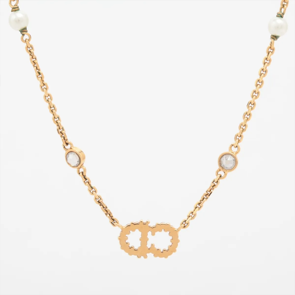 Clair D Lune Necklace GP x Rhinestone x Fake Pearl Gold — view 2