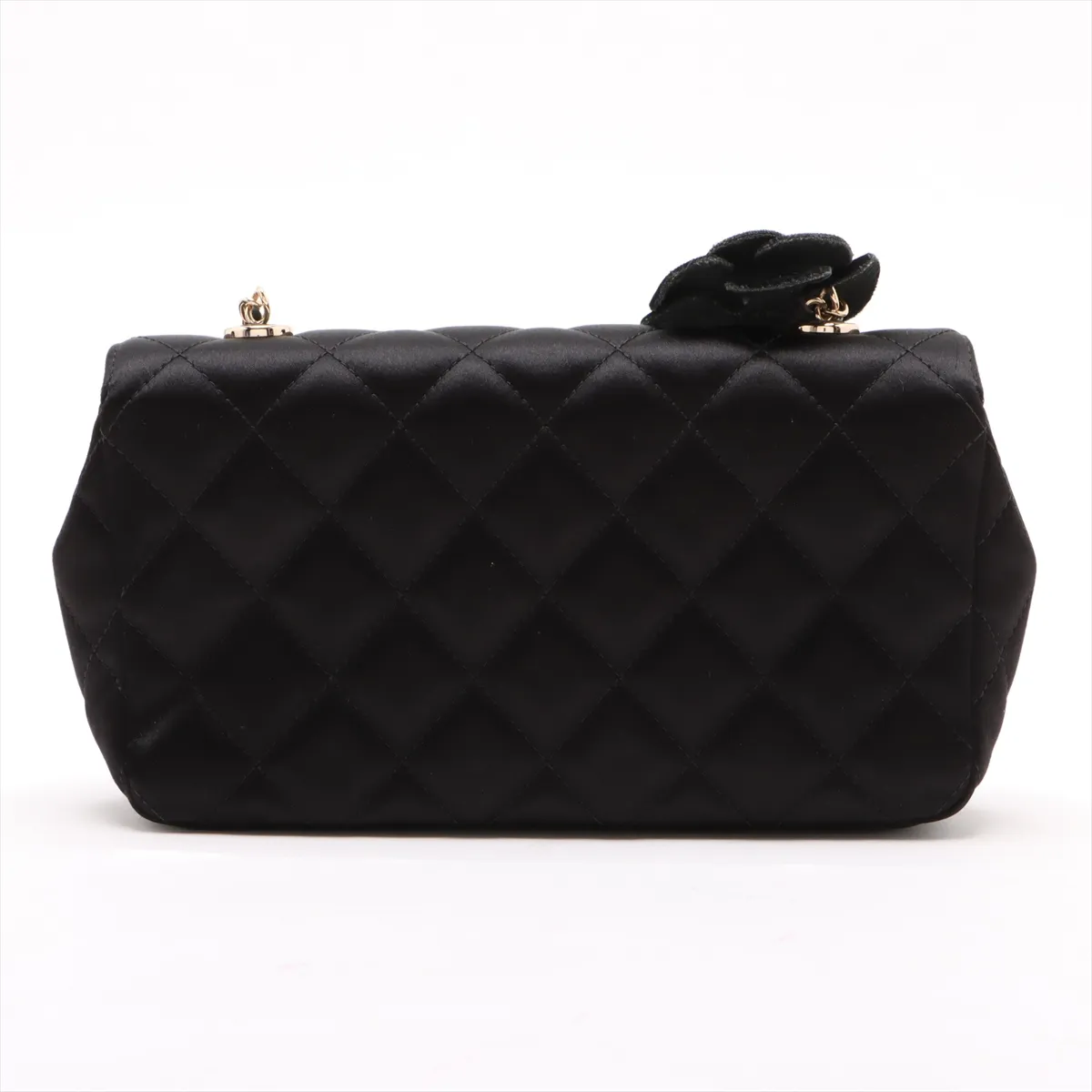 Matelasse Satin Chain Shoulder Bag Camellia Black Gold Hardware 21588364 21s — view 2