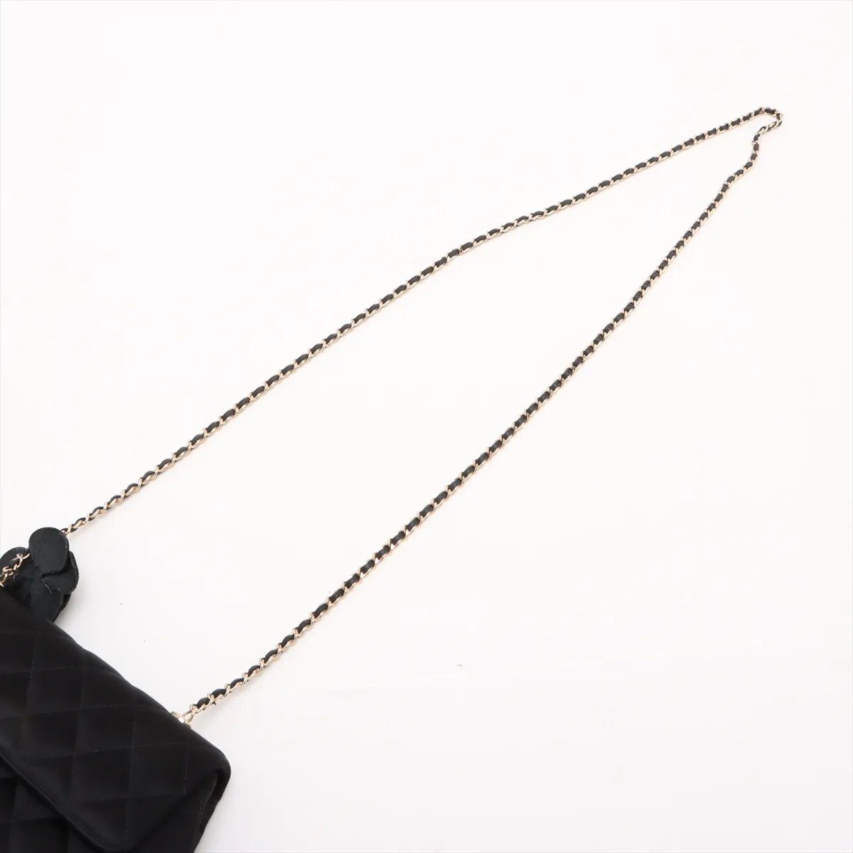 Matelasse Satin Chain Shoulder Bag Camellia Black Gold Hardware 21588364 21s — view 5
