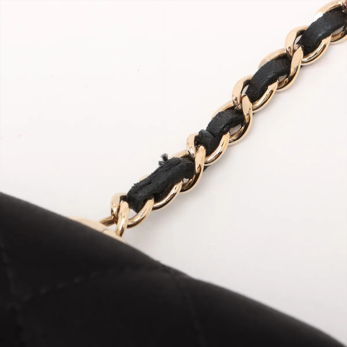 Matelasse Satin Chain Shoulder Bag Camellia Black Gold Hardware 21588364 21s — view 8