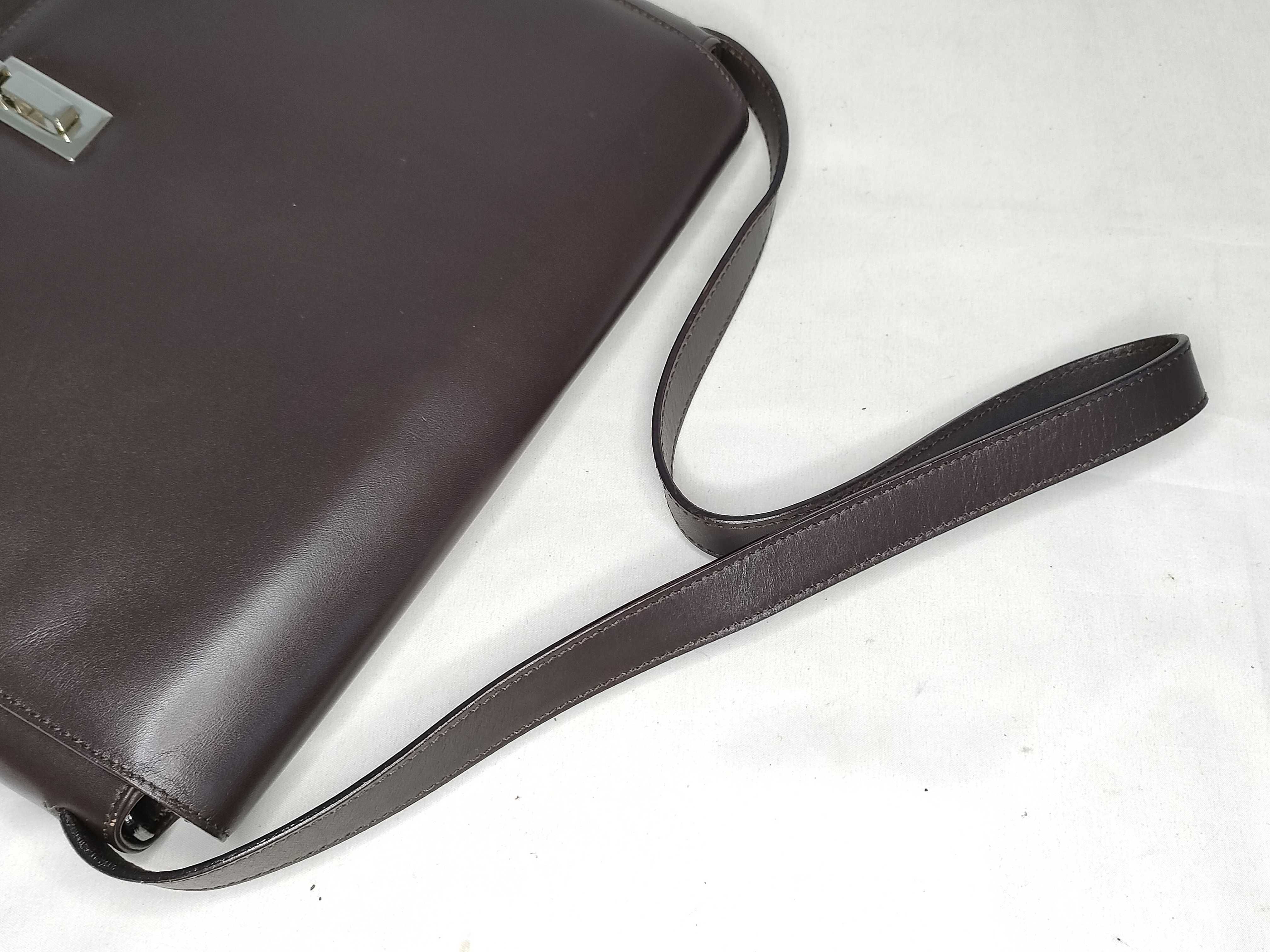 Leather Shoulder Bag, Dark Brown — view 3