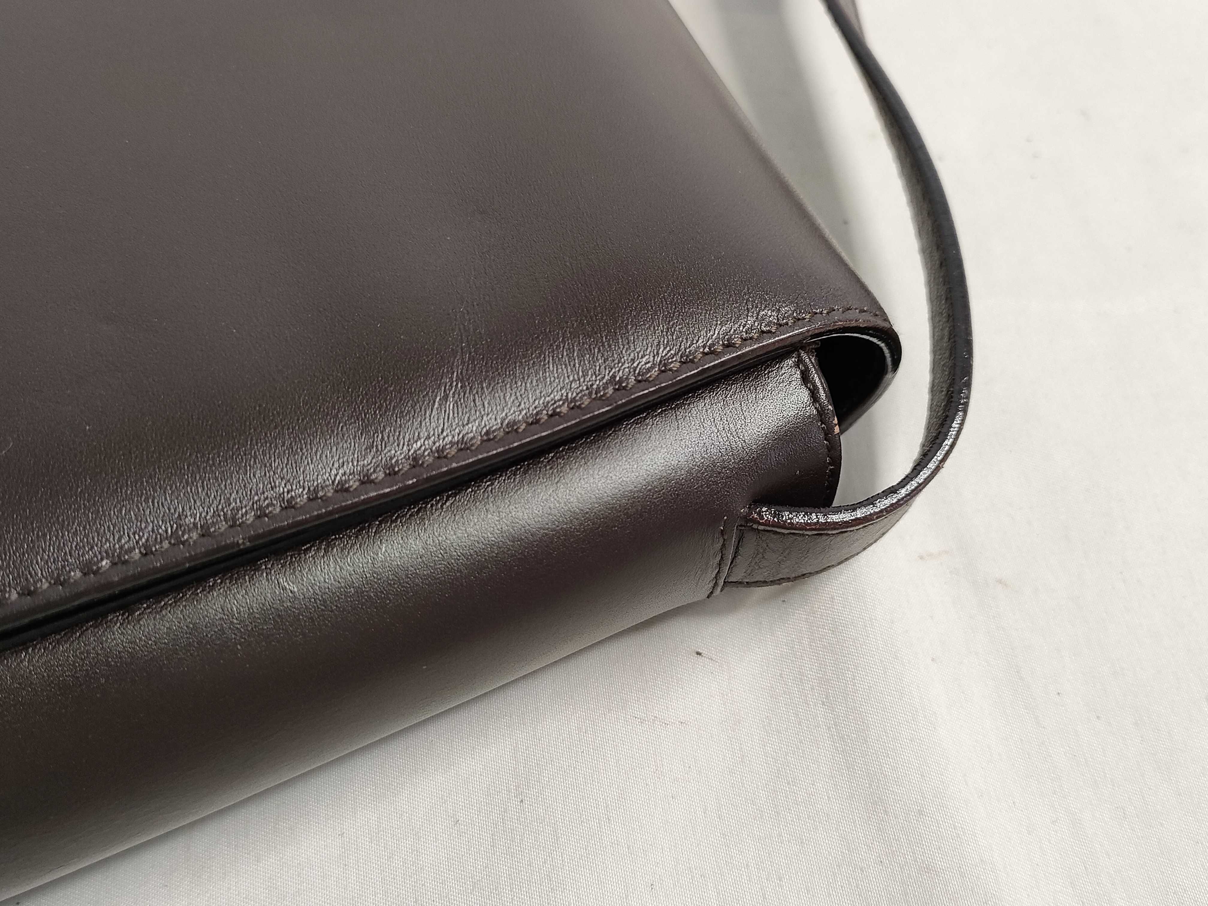 Leather Shoulder Bag, Dark Brown — view 5