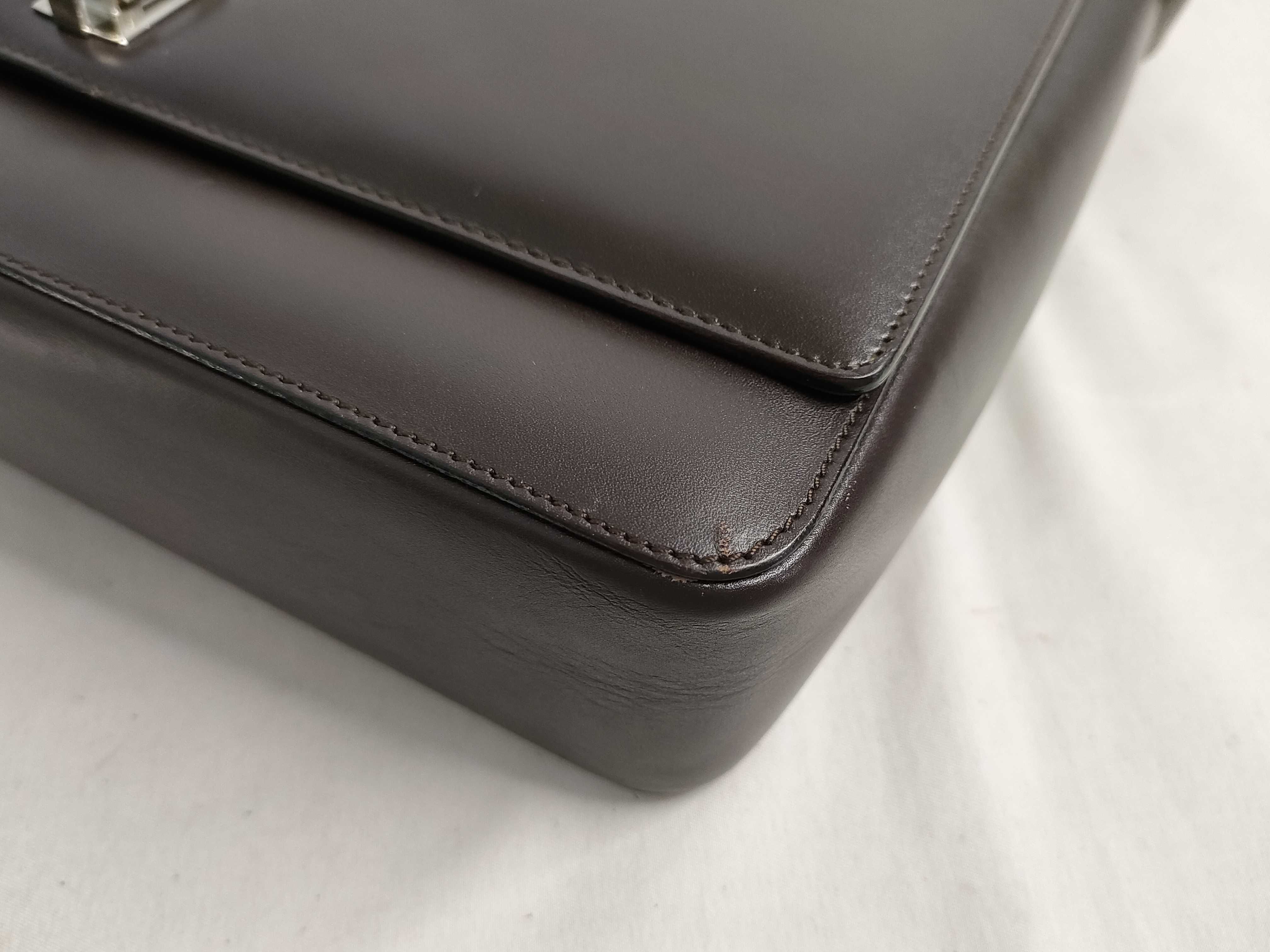 Leather Shoulder Bag, Dark Brown — view 6