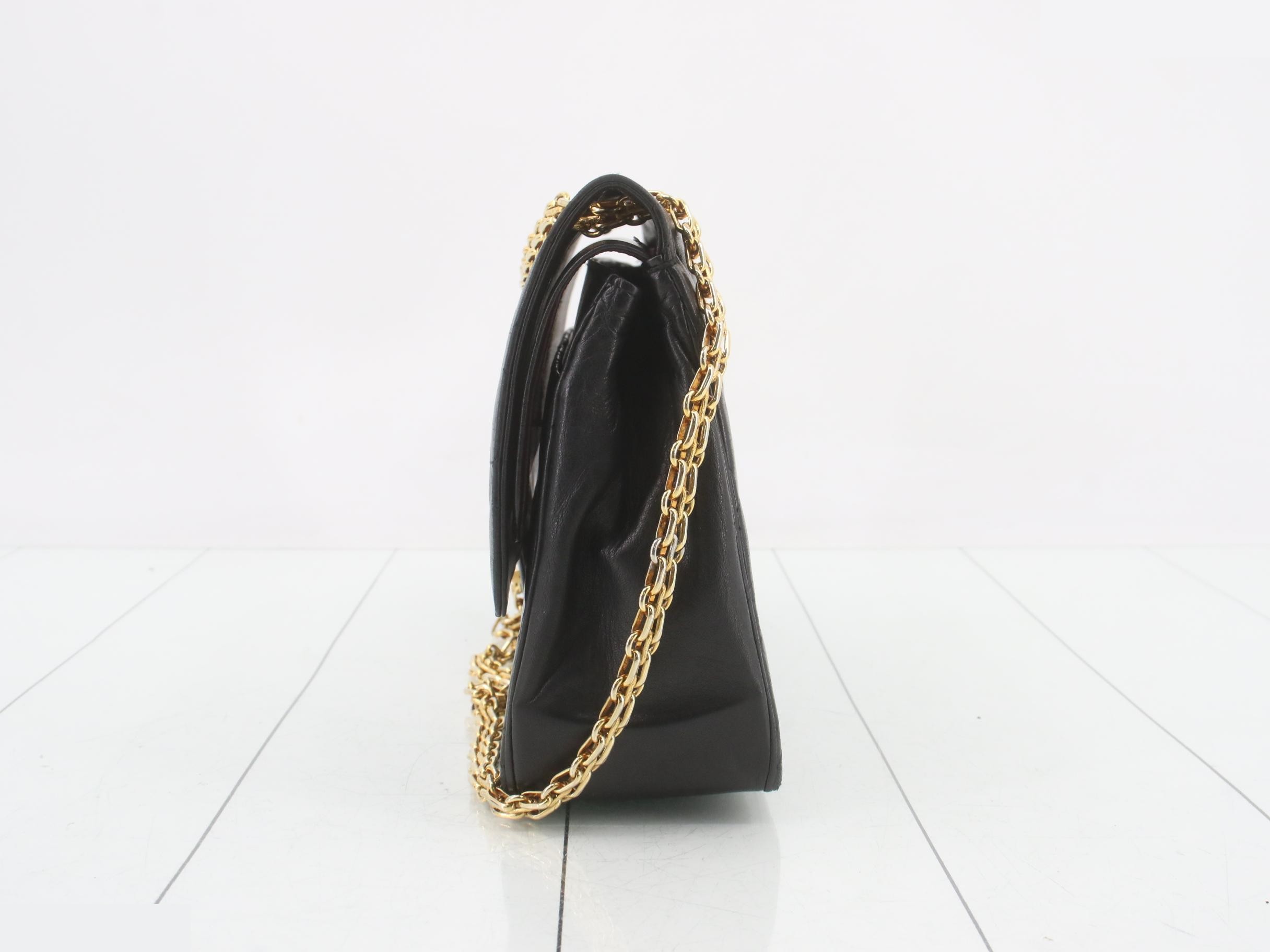 Double Flap Chain Shoulder Bag, Black — view 3
