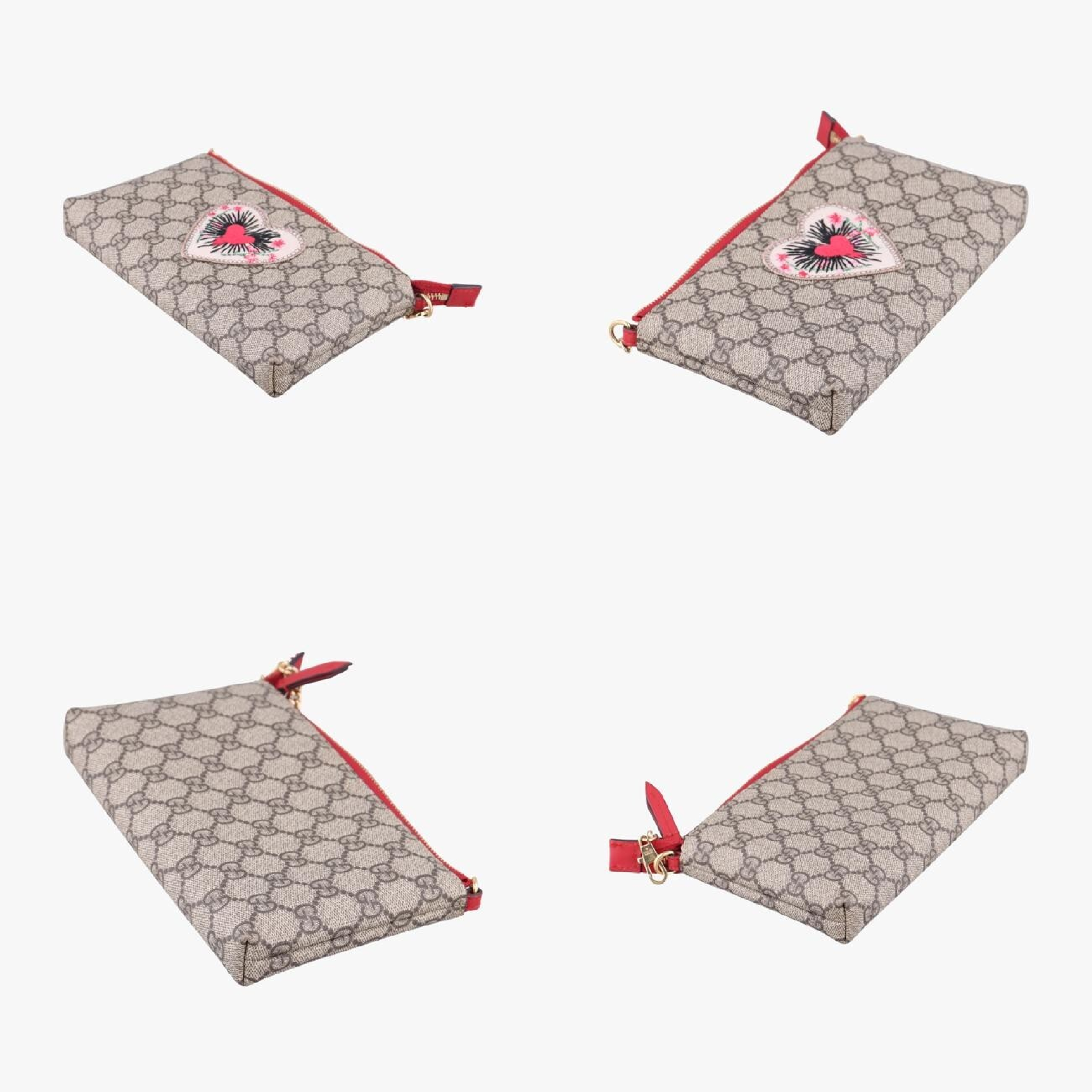 GG Supreme Heart Chain Pochette, Beige x Red, PVC Coated Canvas, 456866 Handbag — view 4