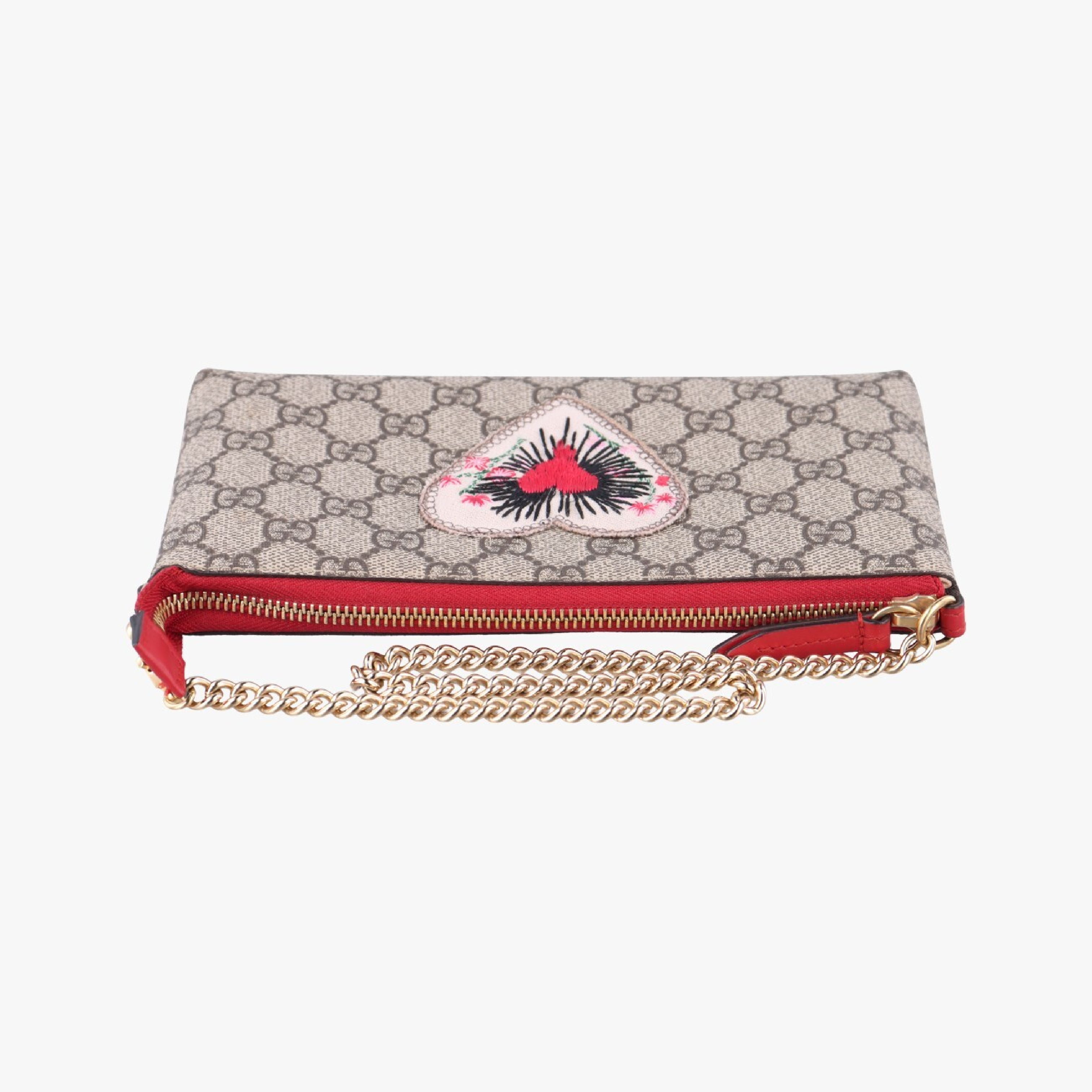 GG Supreme Heart Chain Pochette, Beige x Red, PVC Coated Canvas, 456866 Handbag — view 5