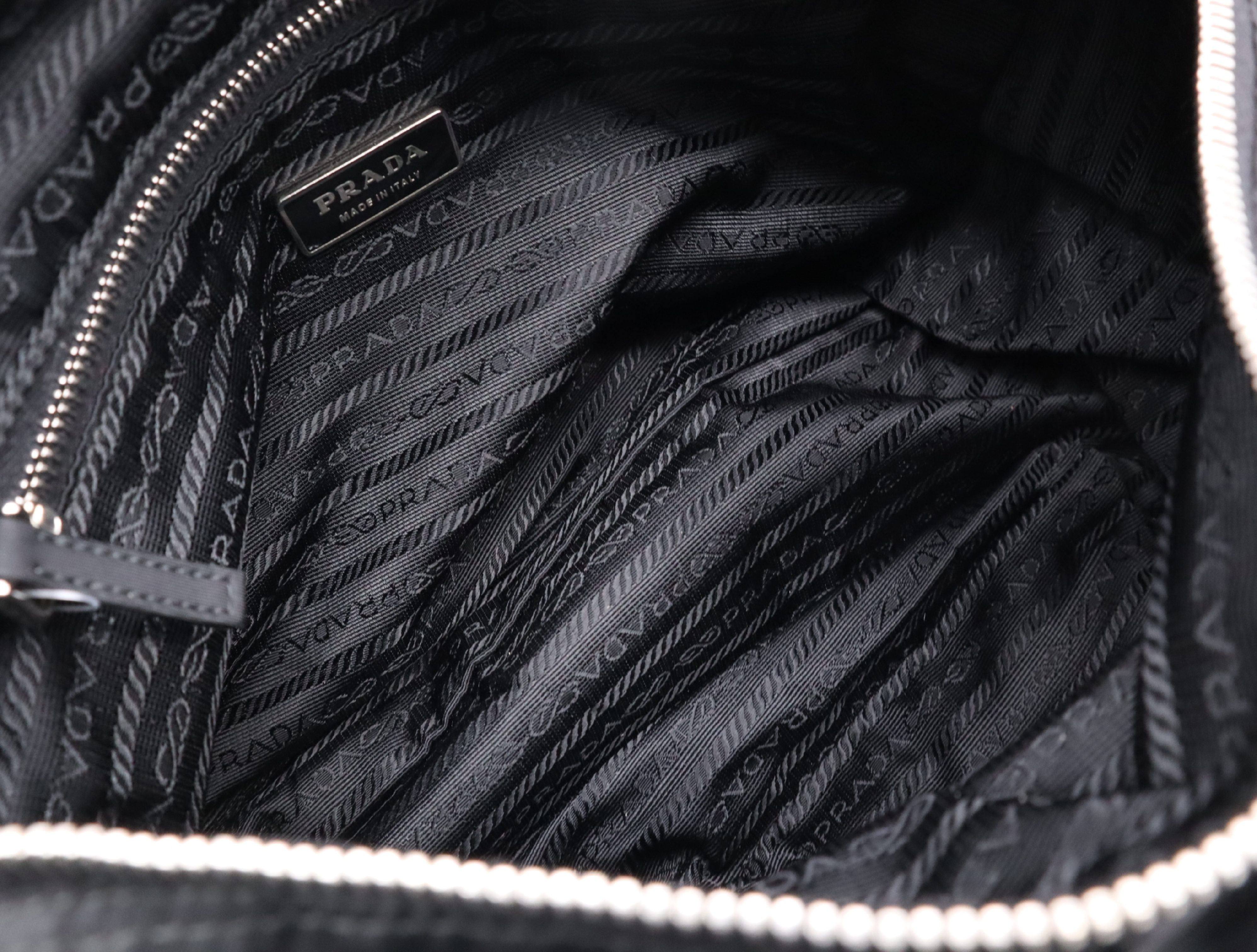 Leather x Nylon Messenger Shoulder Bag, Black, Silver Hardware — view 11