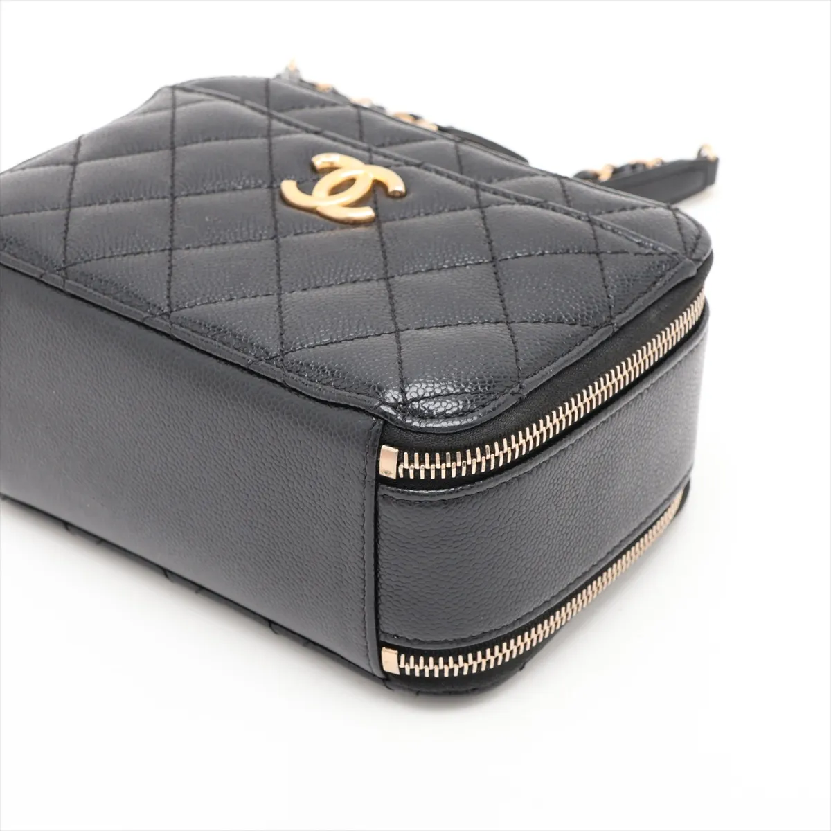 Matelassé Caviar Skin 2-Way Handbag, Top Handle, Black with Gold Hardware, TKH08J39, Random Plate — view 3