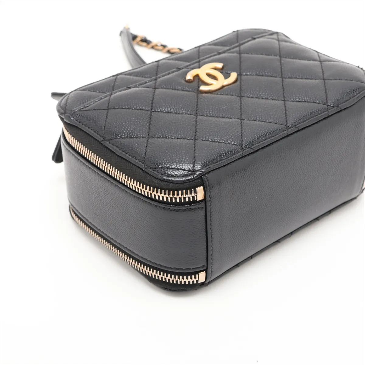 Matelassé Caviar Skin 2-Way Handbag, Top Handle, Black with Gold Hardware, TKH08J39, Random Plate — view 4