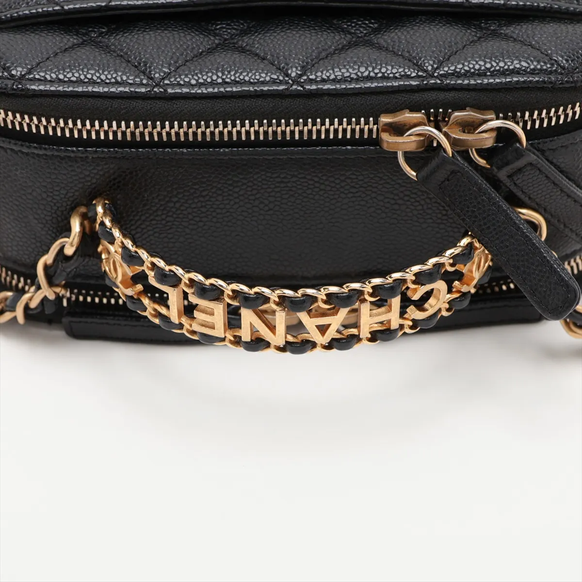 Matelassé Caviar Skin 2-Way Handbag, Top Handle, Black with Gold Hardware, TKH08J39, Random Plate — view 5