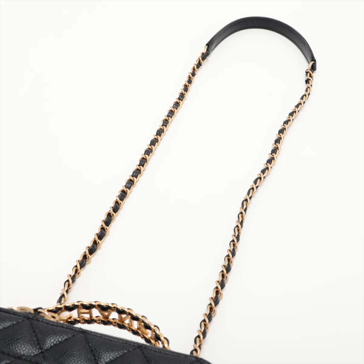 Matelassé Caviar Skin 2-Way Handbag, Top Handle, Black with Gold Hardware, TKH08J39, Random Plate — view 7