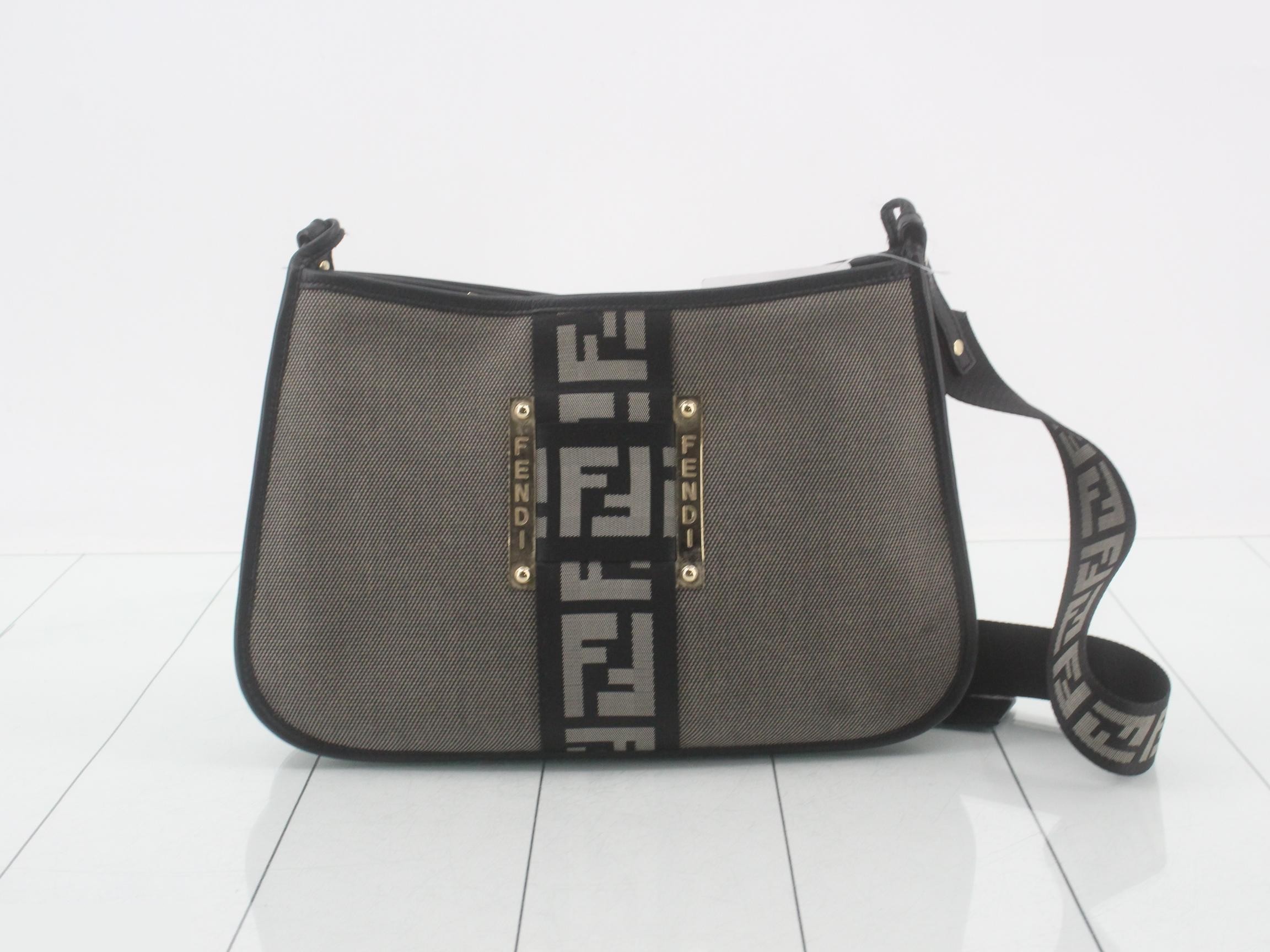 Zucca Shoulder Bag, Canvas/Leather, Gray
