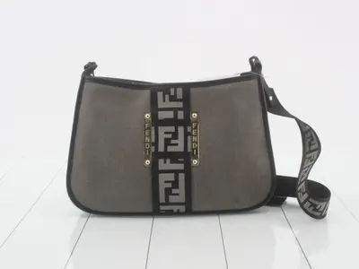 Zucca Shoulder Bag, Canvas/Leather, Gray