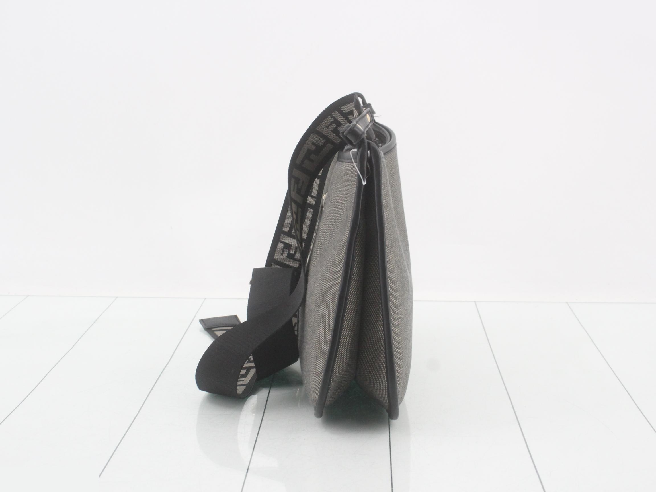 Zucca Shoulder Bag, Canvas/Leather, Gray — view 3