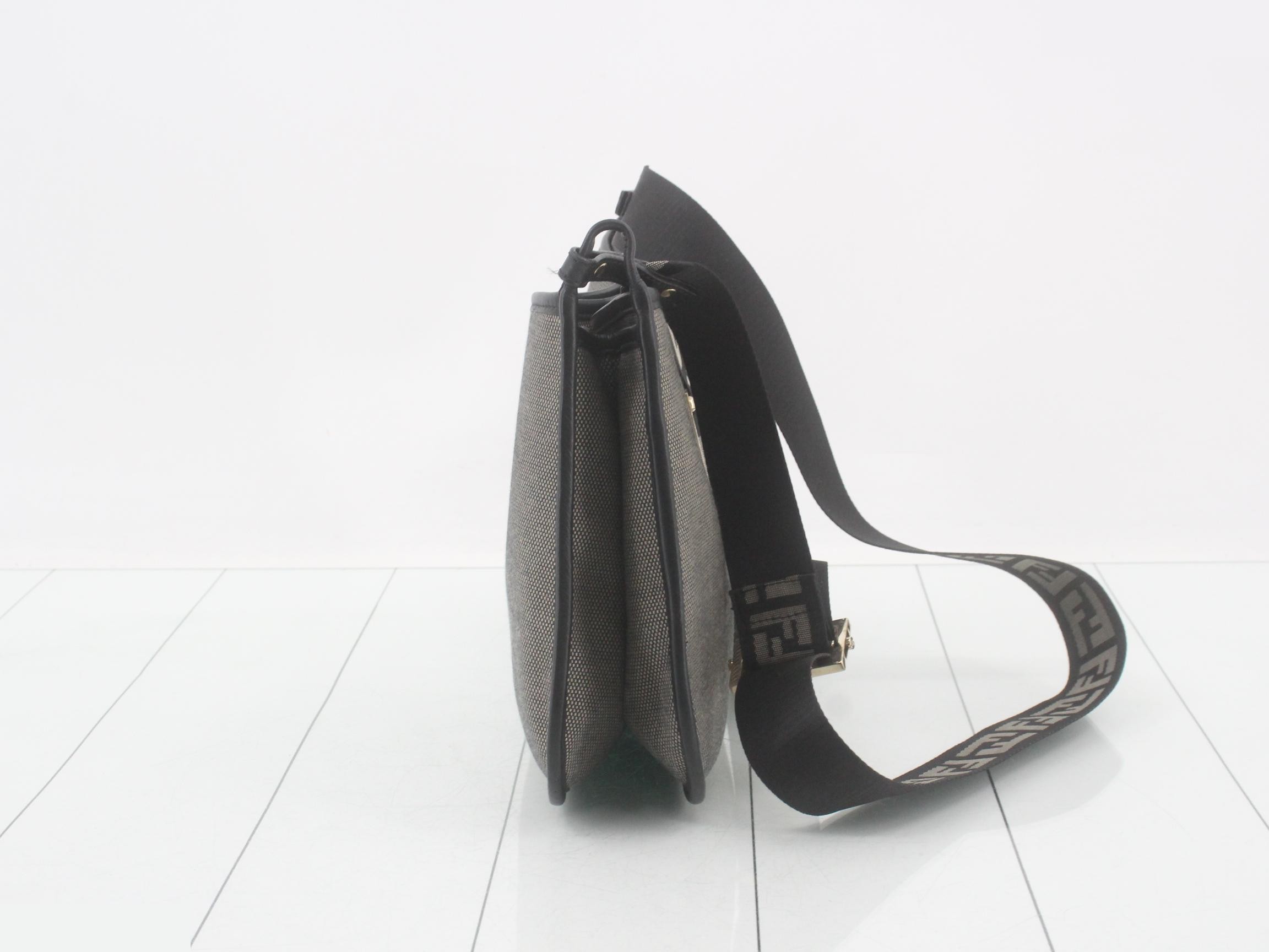 Zucca Shoulder Bag, Canvas/Leather, Gray — view 4