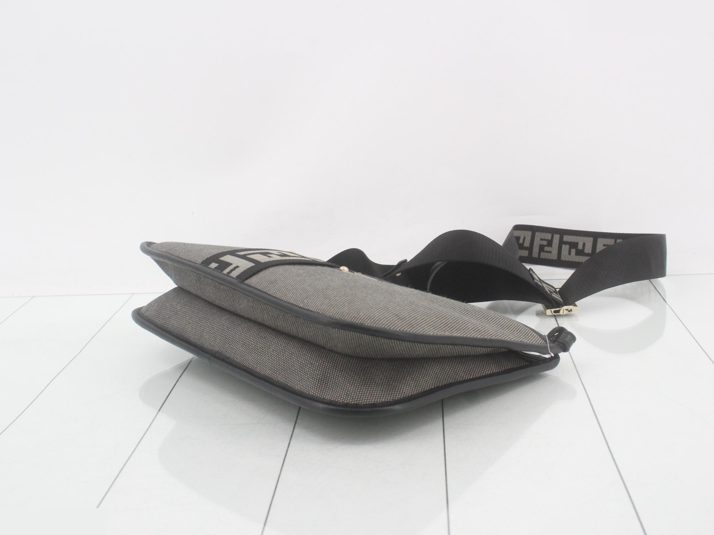 Zucca Shoulder Bag, Canvas/Leather, Gray — view 6