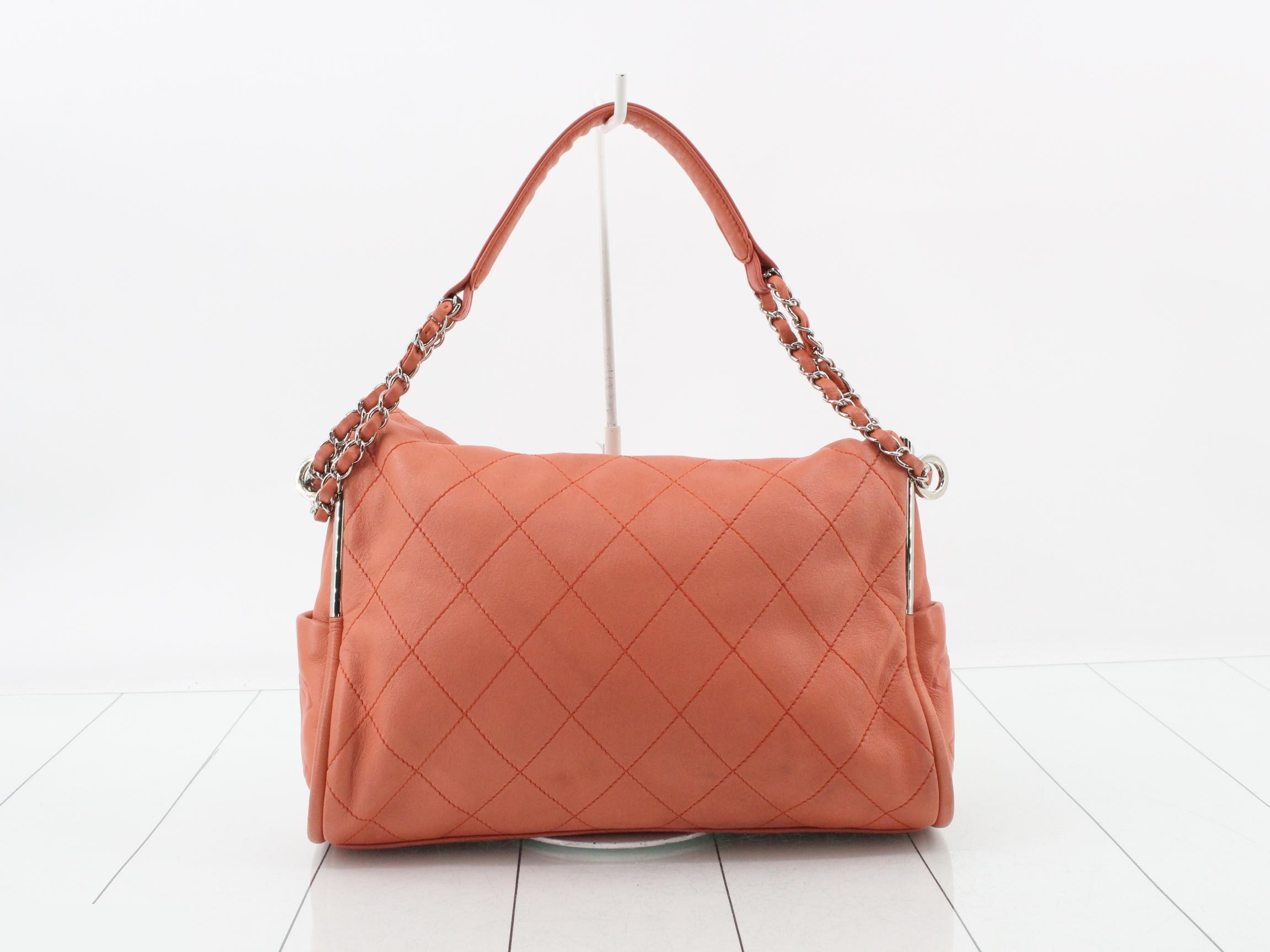 Matelassé Chain Hobo, Lambskin, Coral Pink, Silver Hardware, Series 10, W32cm — view 2