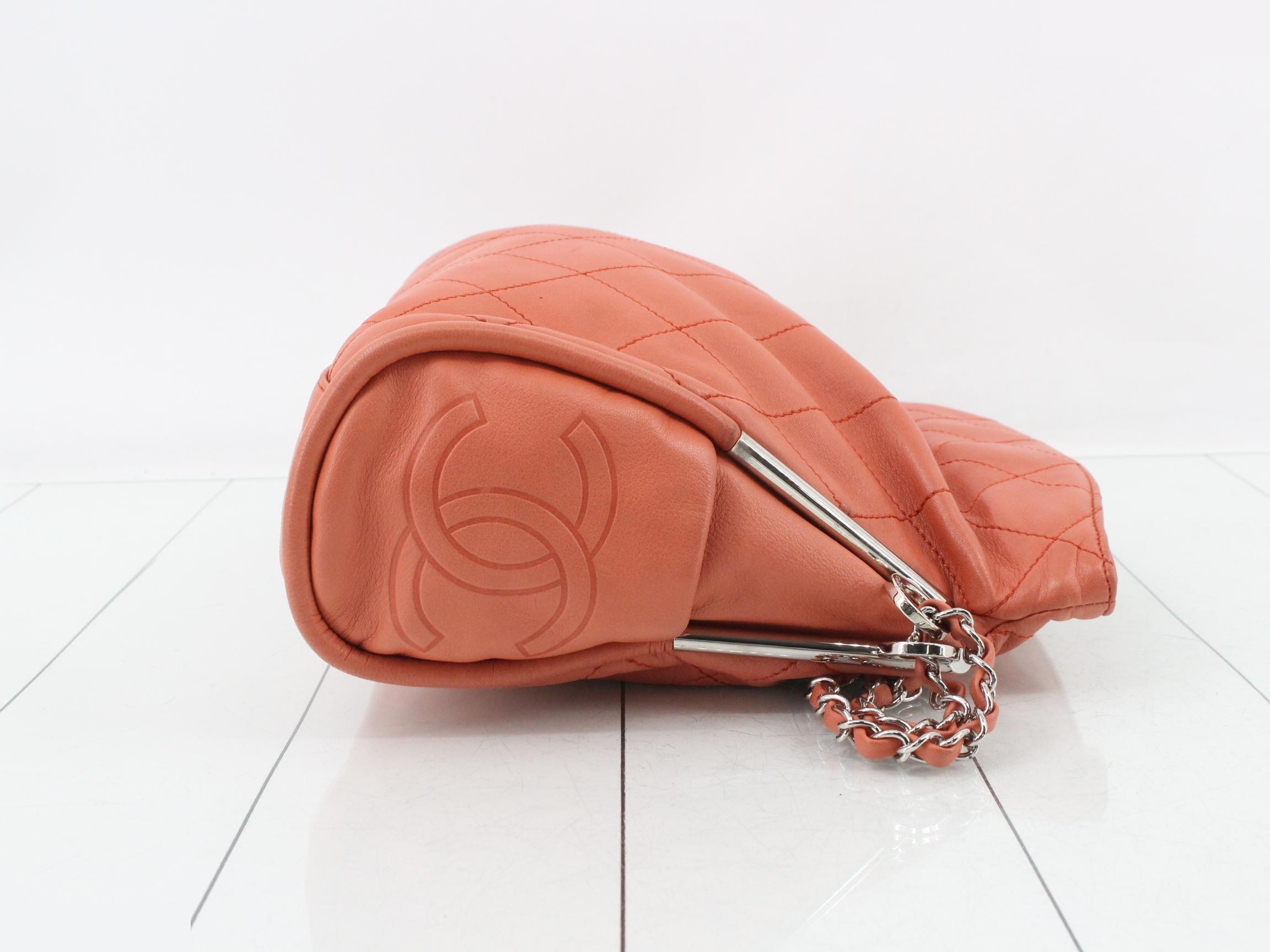 Matelassé Chain Hobo, Lambskin, Coral Pink, Silver Hardware, Series 10, W32cm — view 3