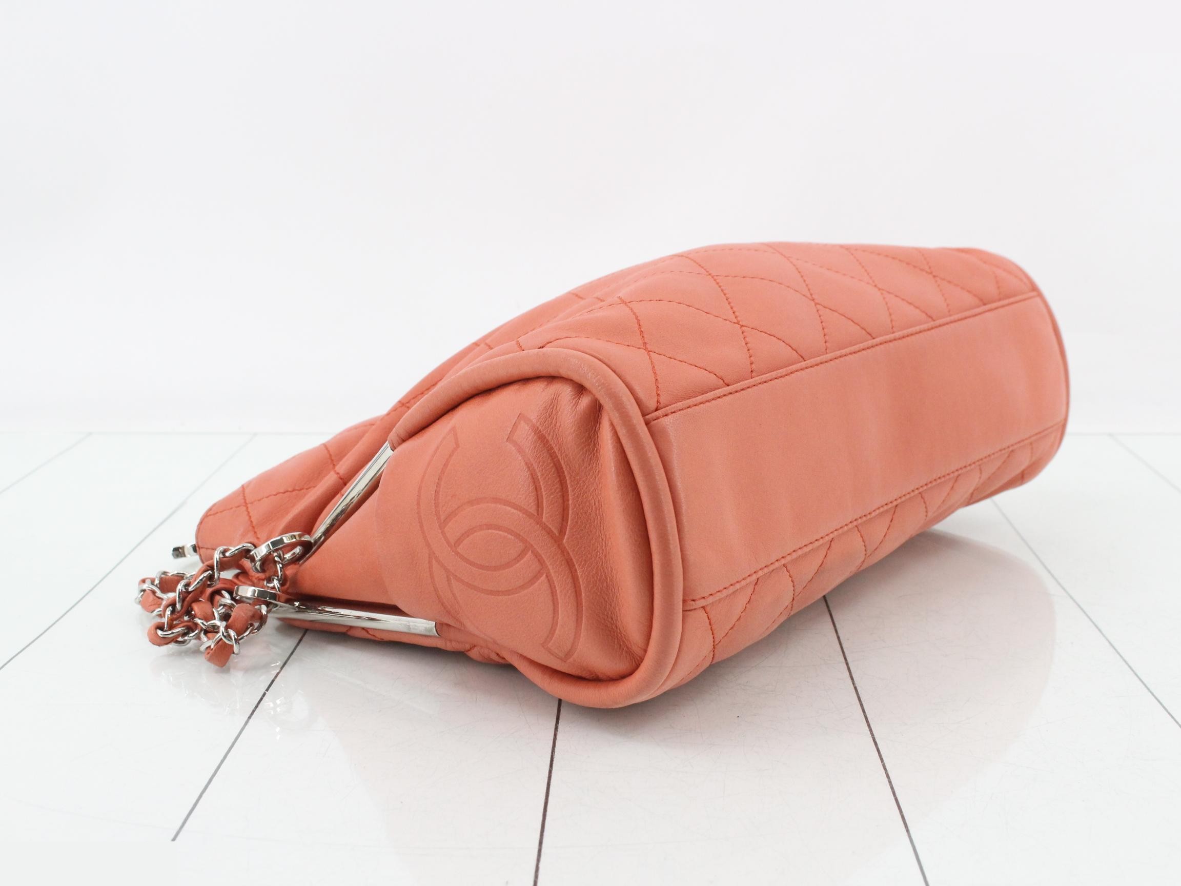 Matelassé Chain Hobo, Lambskin, Coral Pink, Silver Hardware, Series 10, W32cm — view 5